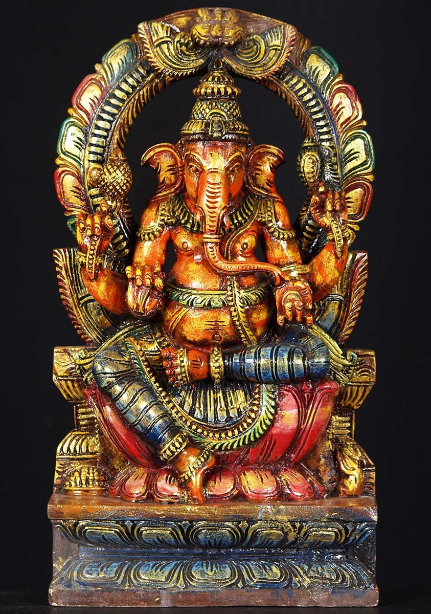 Ganesh Statue Wood 18"