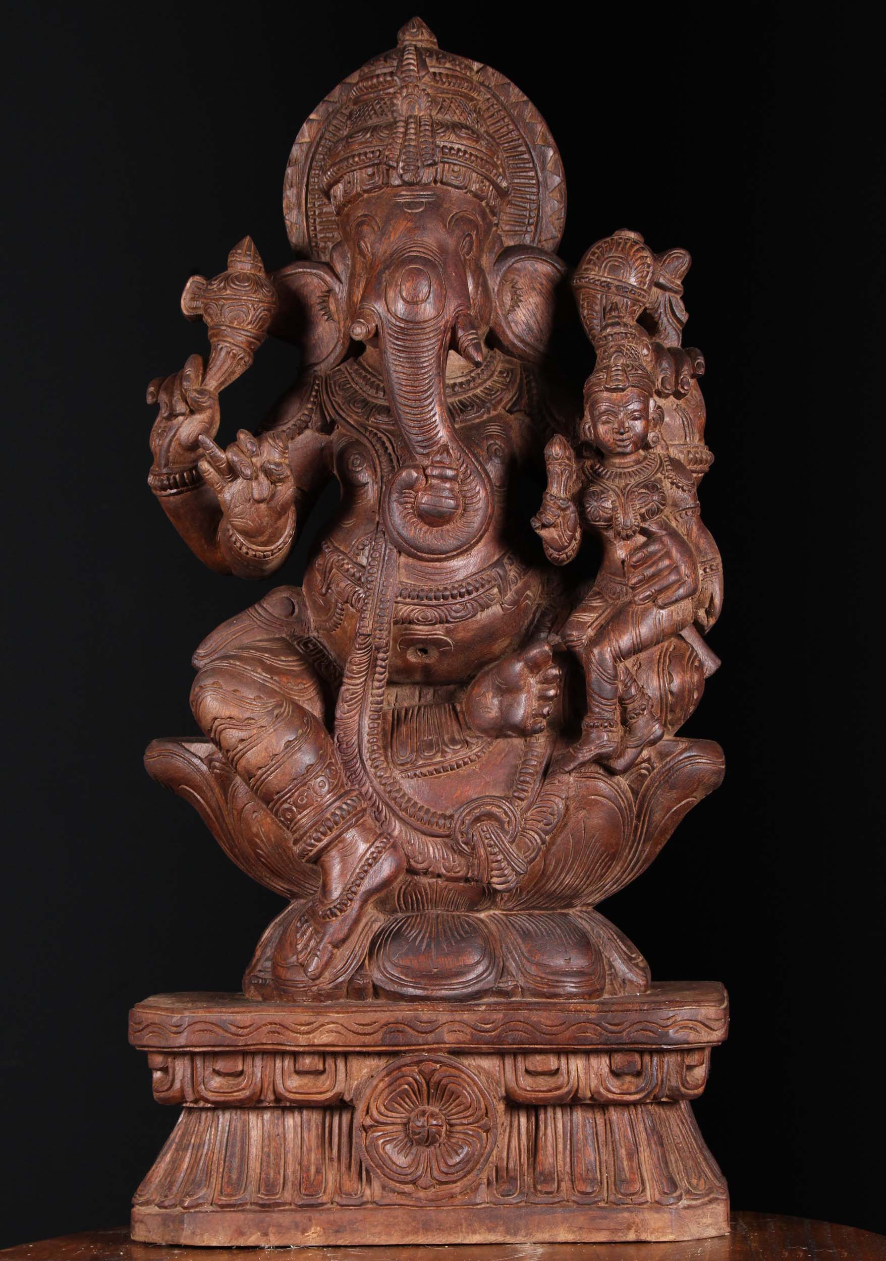 Wooden Ganesh With Siddhi Statue 30"