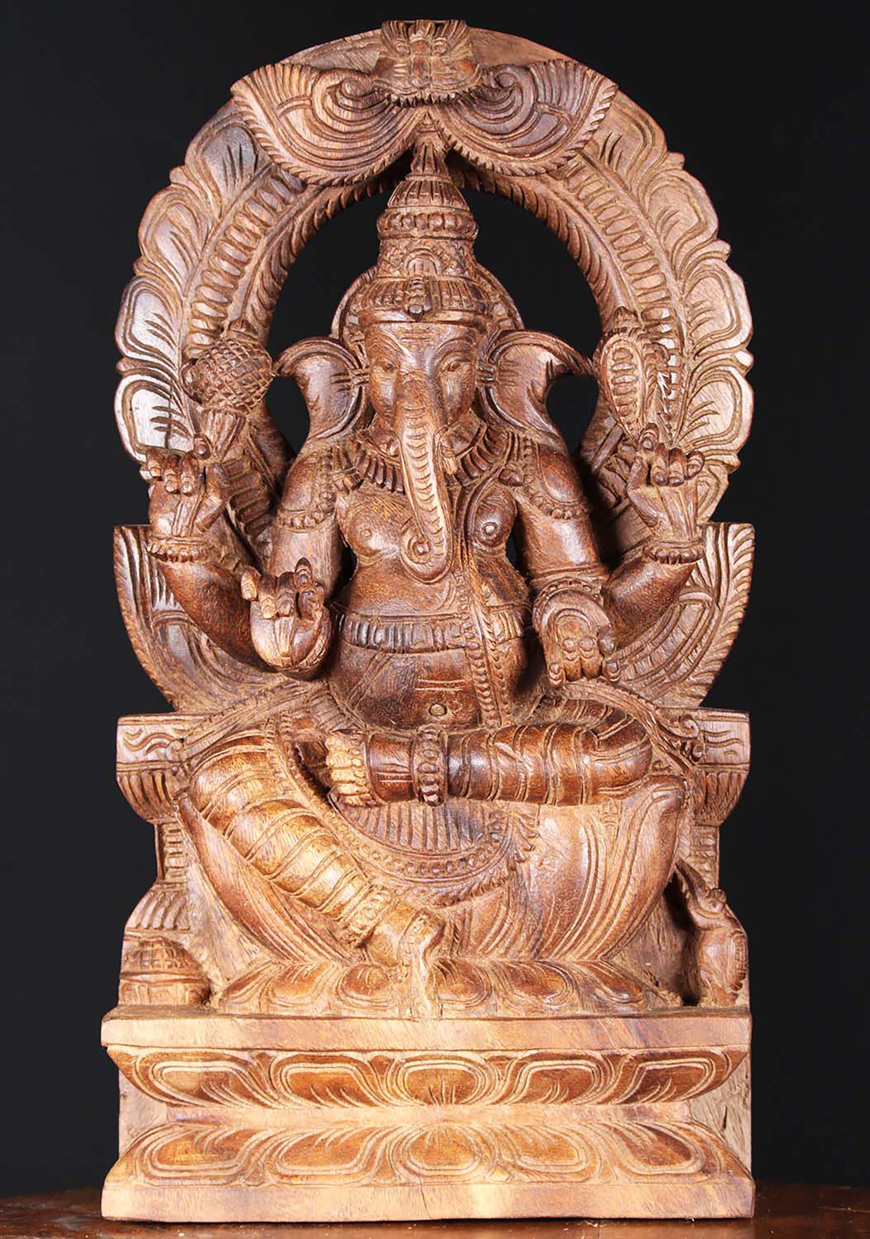 Wooden Ganesh Statue with Arch 18"