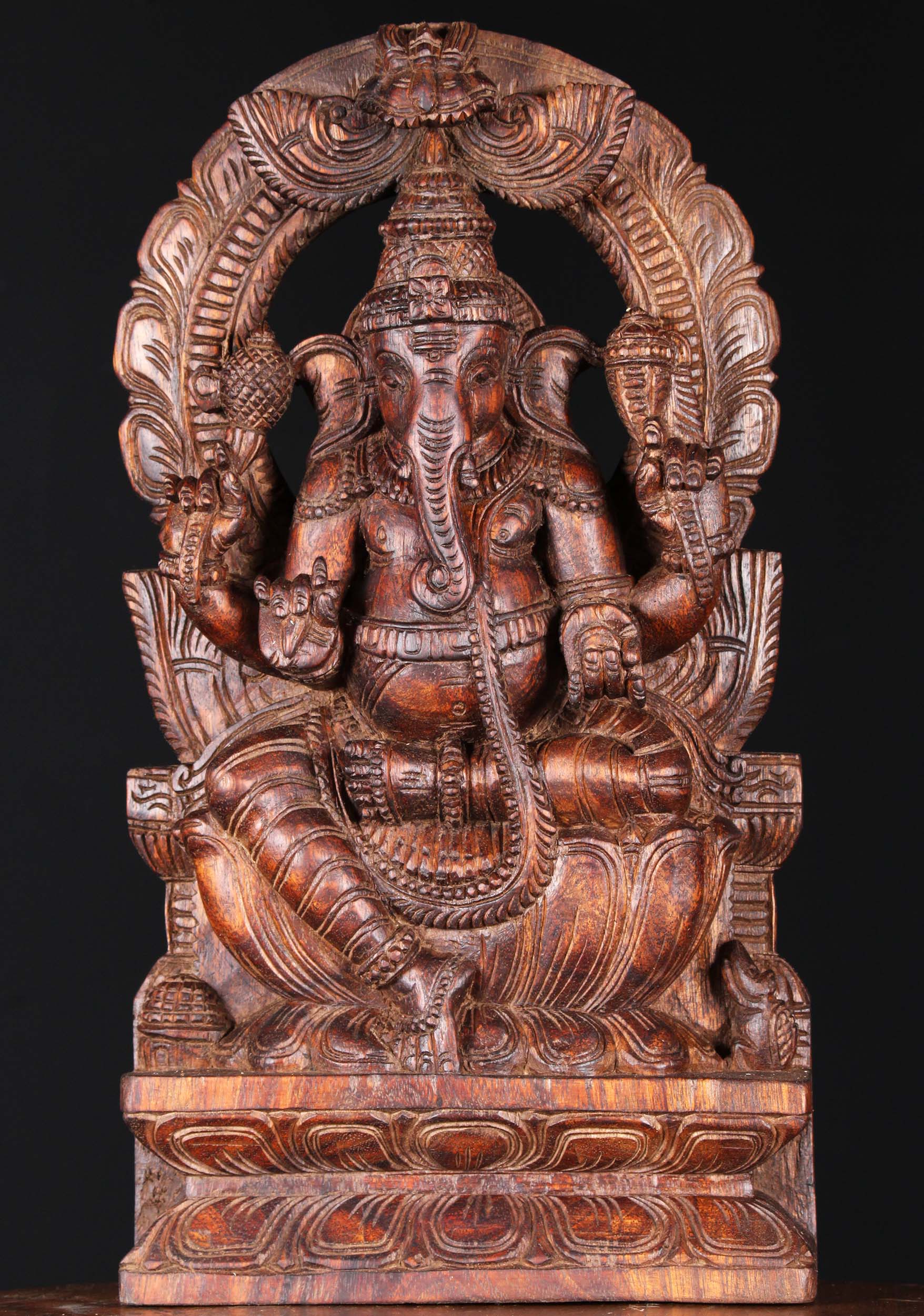 Wooden Ganesha Statue with Arch 18"