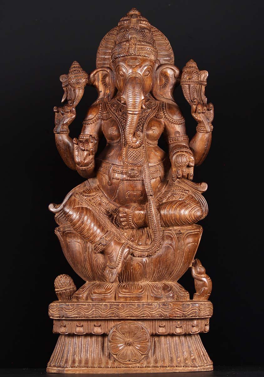 SOLD Wooden Seated Ganesh Statue 36