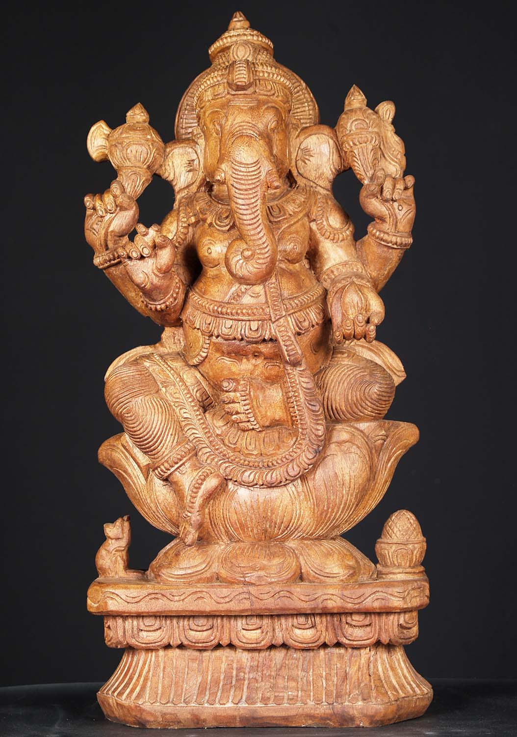 Natural Wood Ganesh Statue with Rat 24