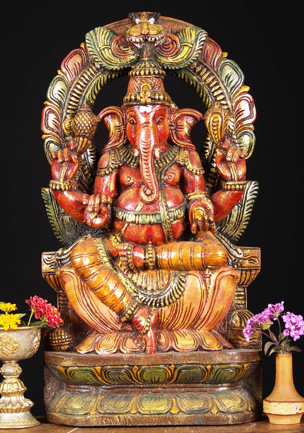 Wooden Painted Ganesha with Arch 18"