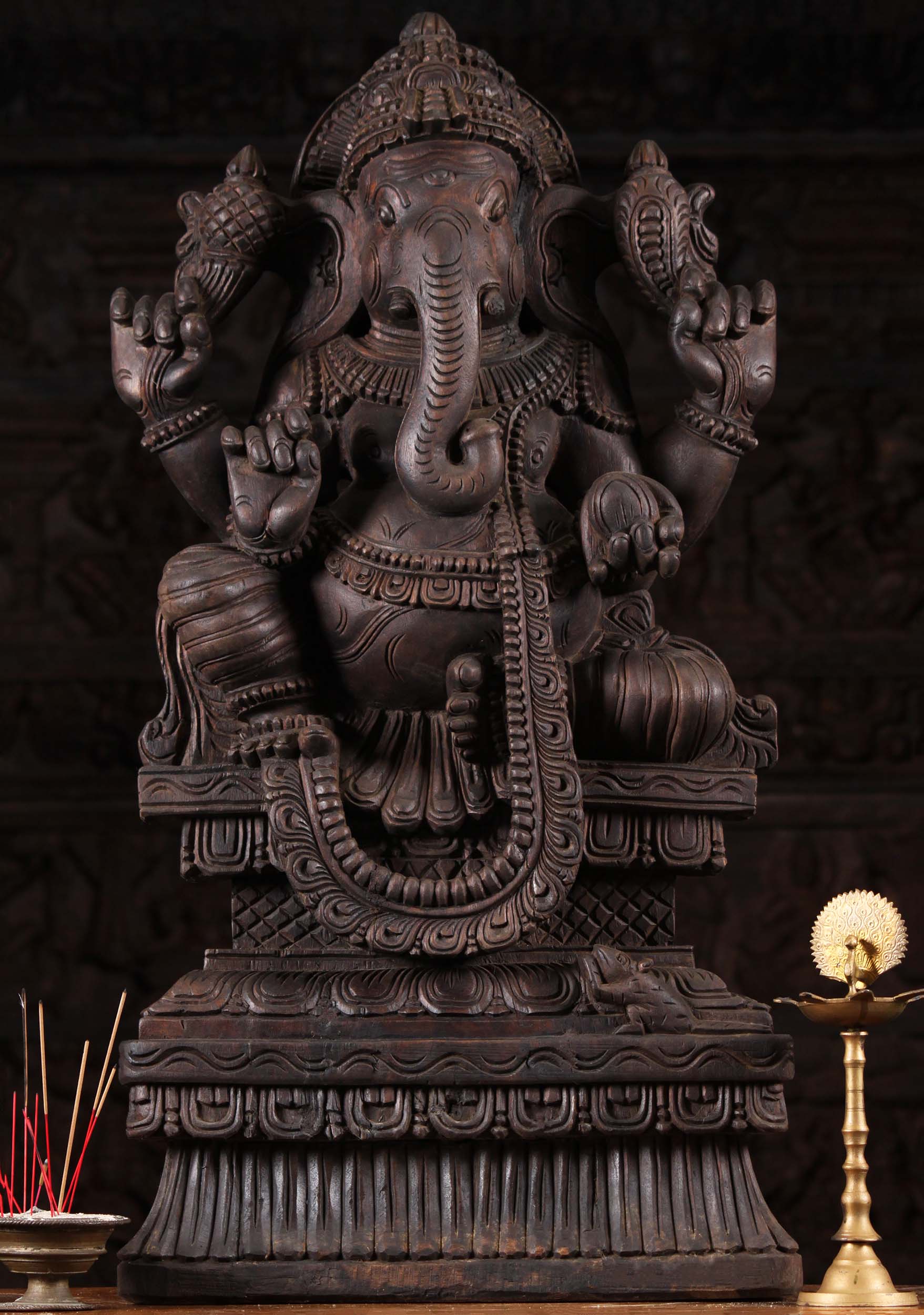 Dark Wood Seated Ganesha Statue 36"