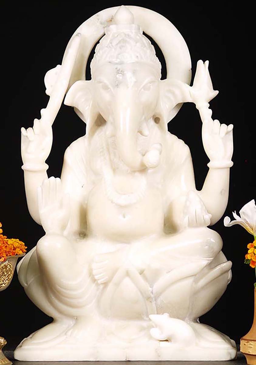 White Marble Ganesha Sculpture 15"