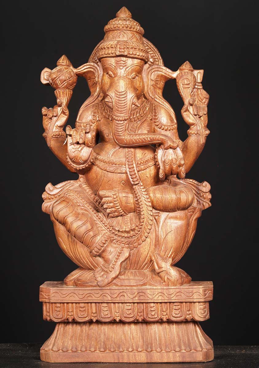 Wooden Ganesha Sculpture 24"