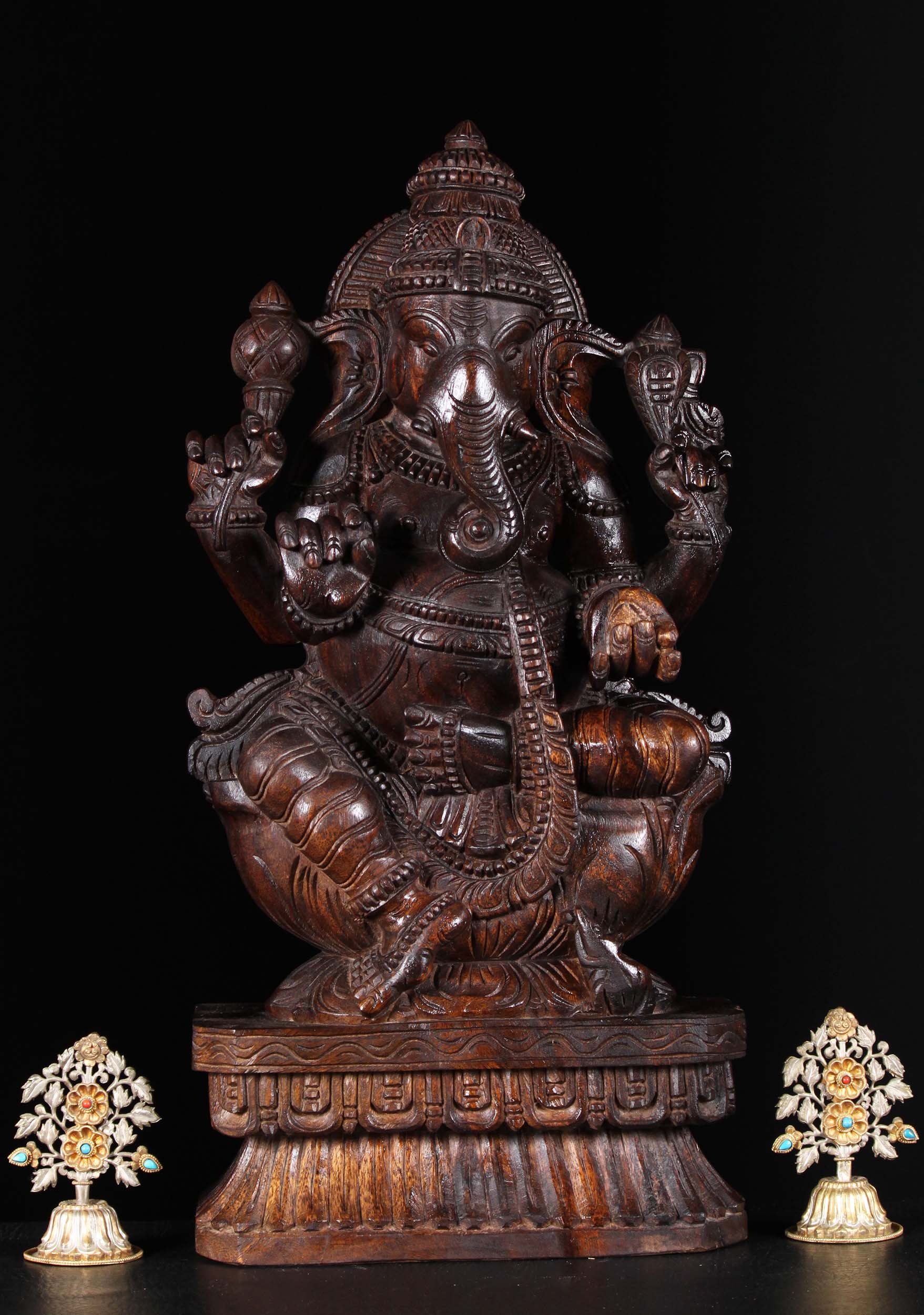 Wood Seated Ganesha Statue 24"