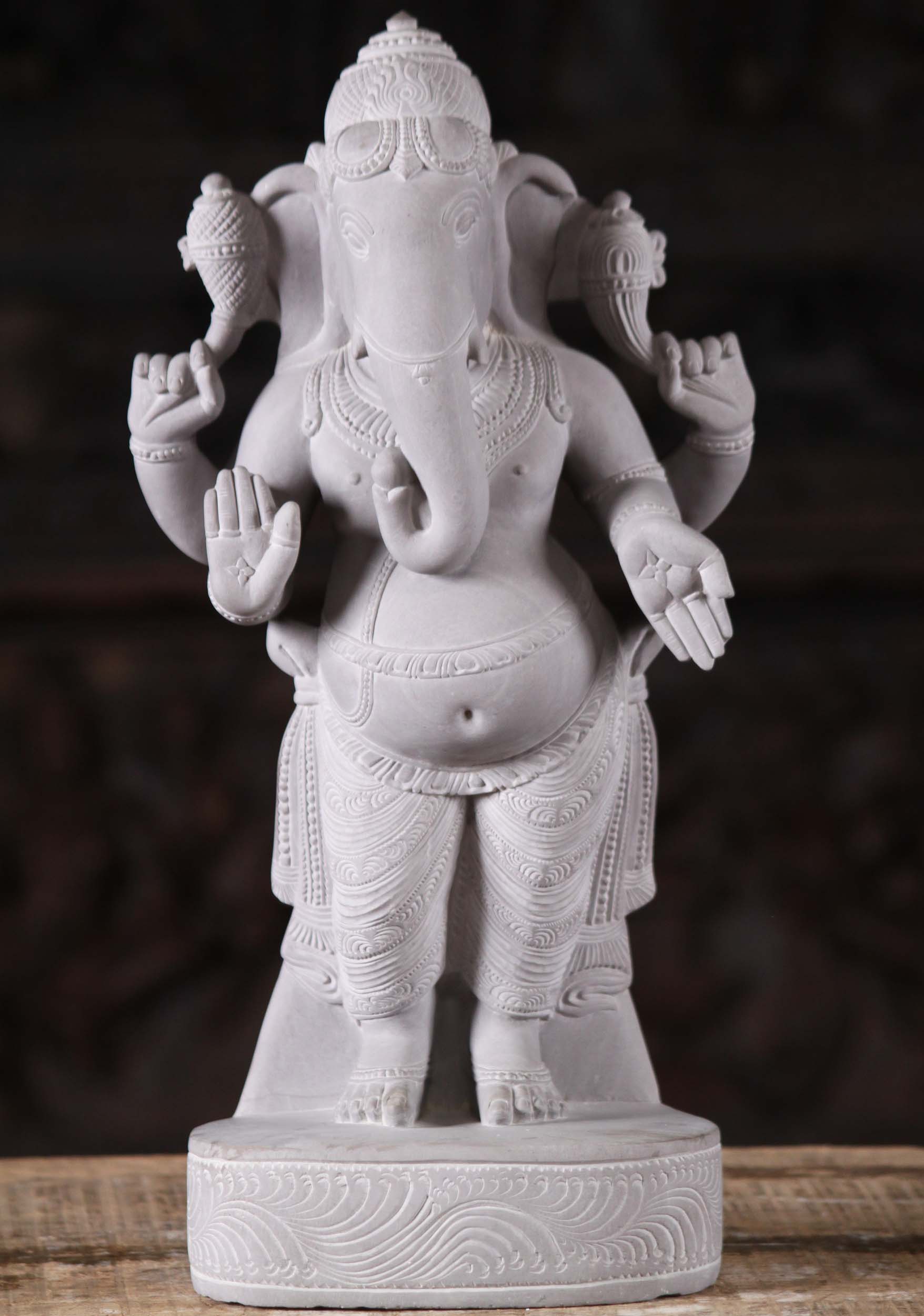 Marble Varada & Abhaya Mudra Ganesh Statue 14"