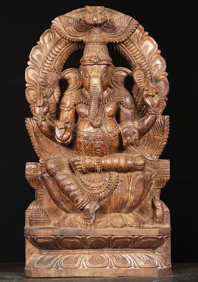 Wooden Ganesha Statue with Arch 18"