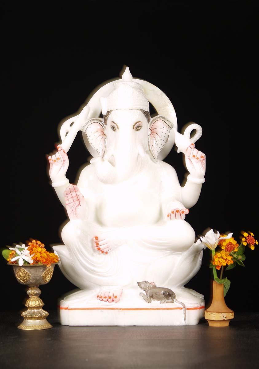 Ganesha White Marble Sculpture 18"