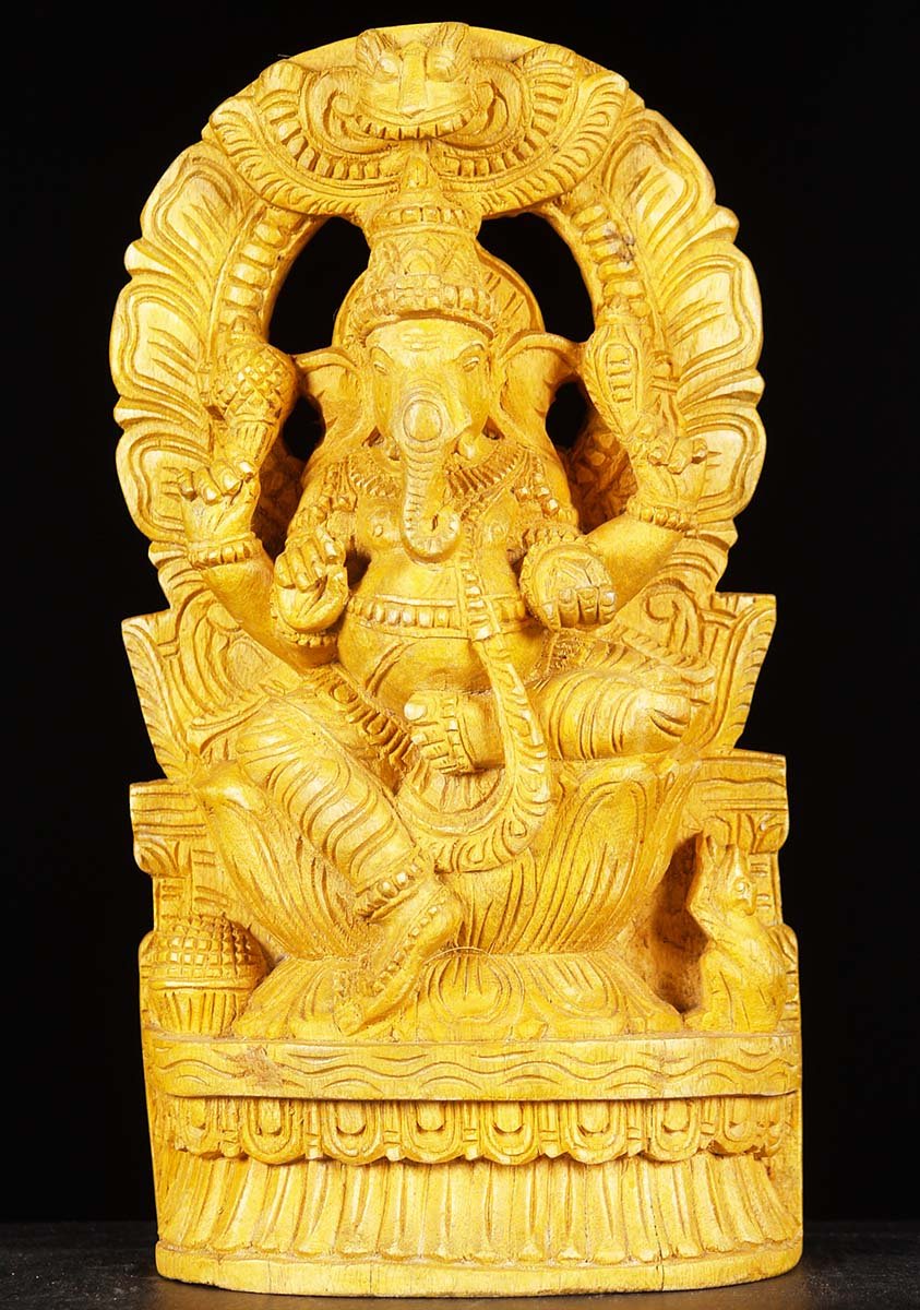 Wooden Ganesha with Arch 12"