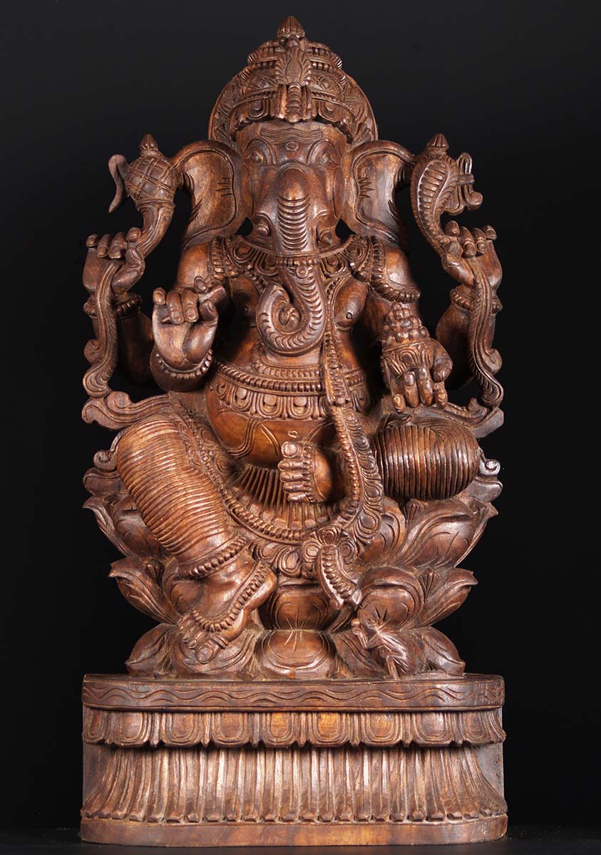 SOLD Wooden Seated Ganesha Statue with Modaks 36