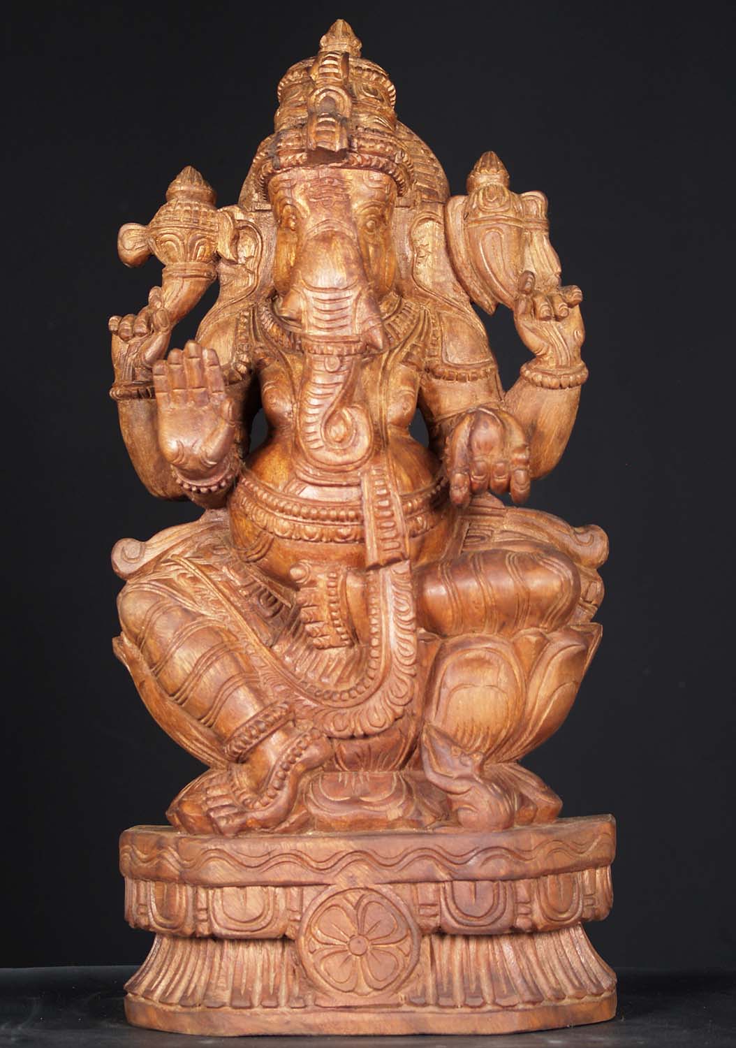 Wooden Abhaya Mudra Ganesha Statue 24"