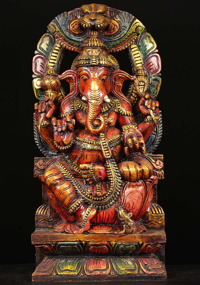 Wood Ganesha Statue with Arch 24"