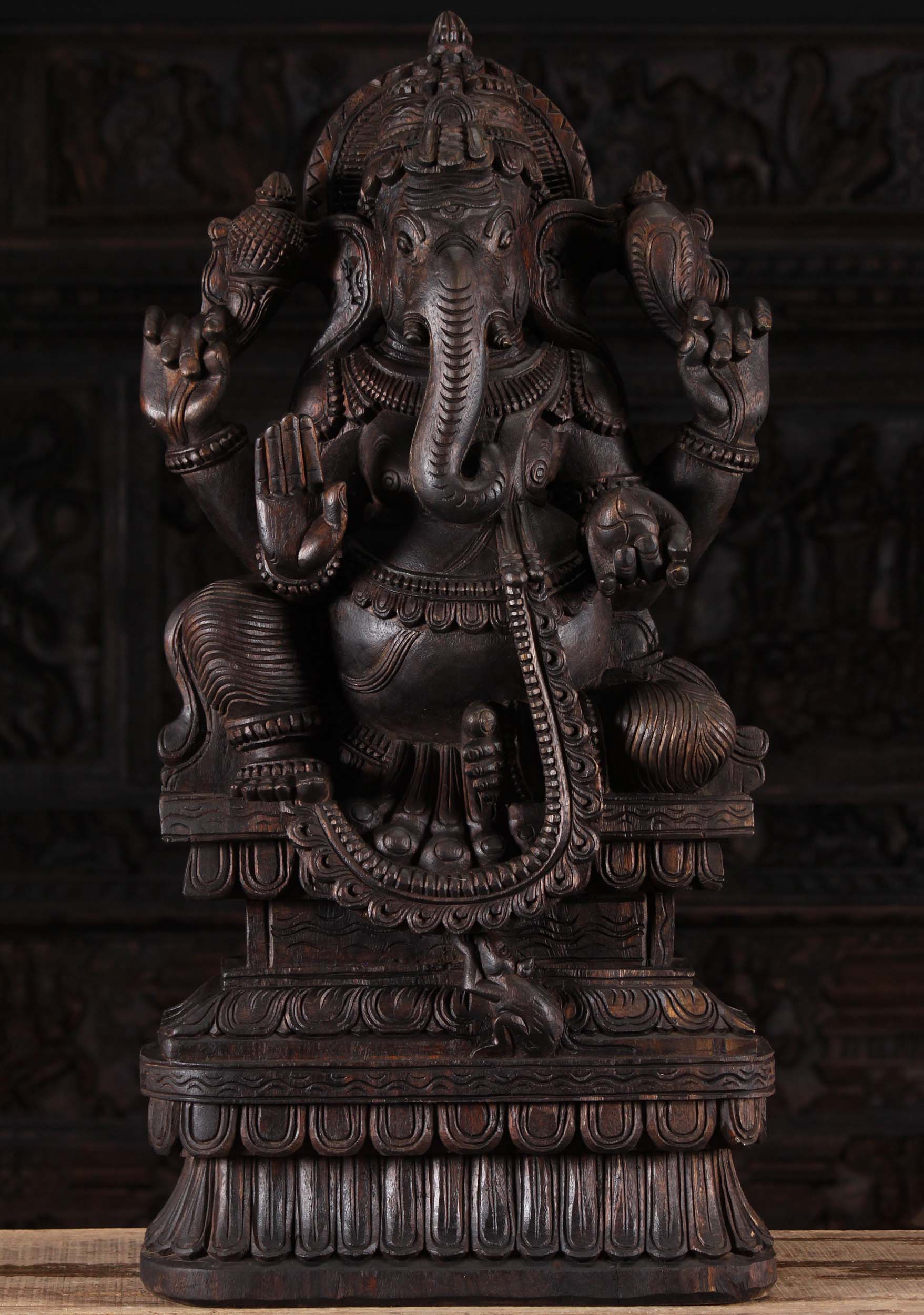 Wooden Abhaya Mudra Ganesha Carving 36"