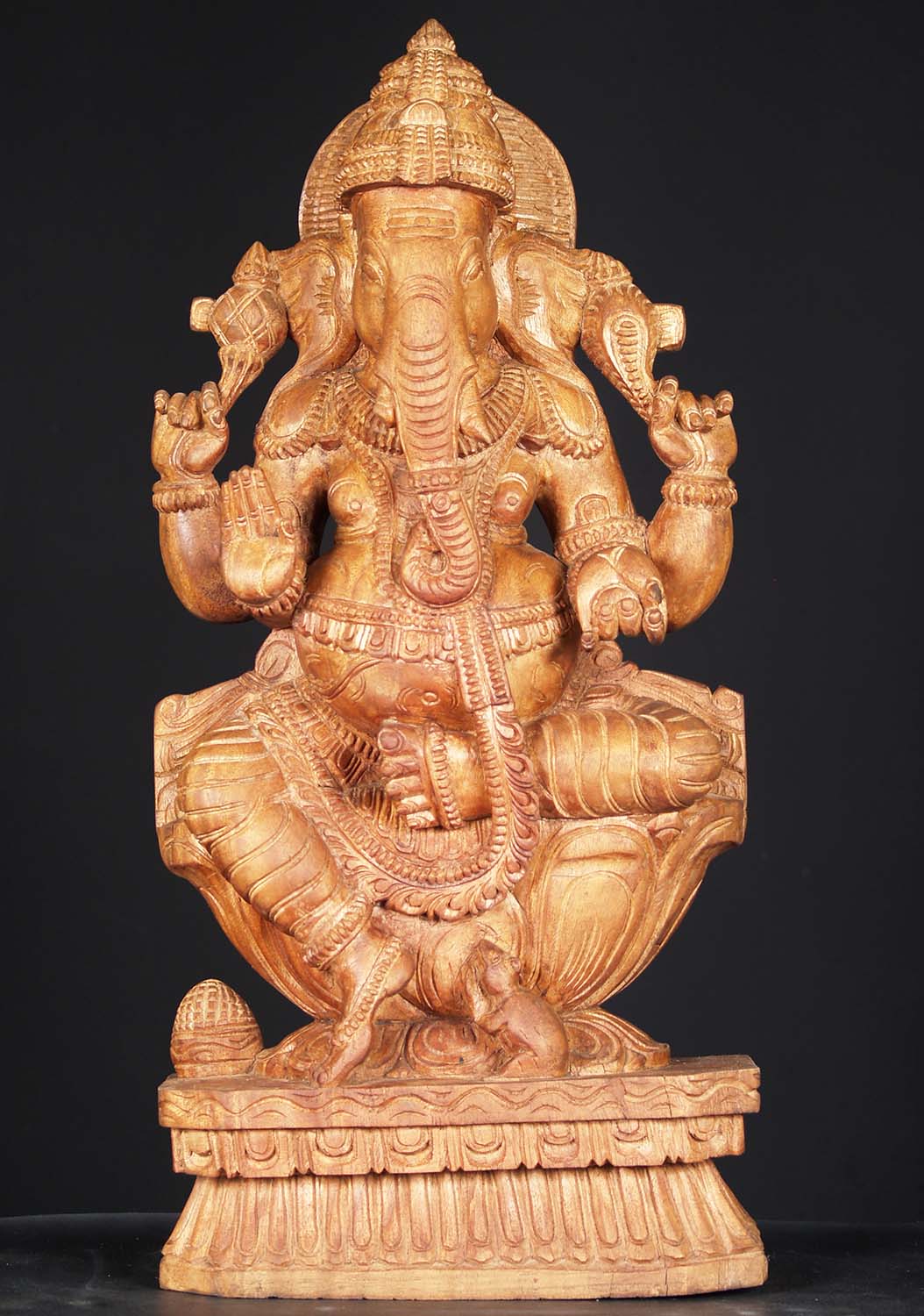 Ganesha Wooden Sitting Statue 24"