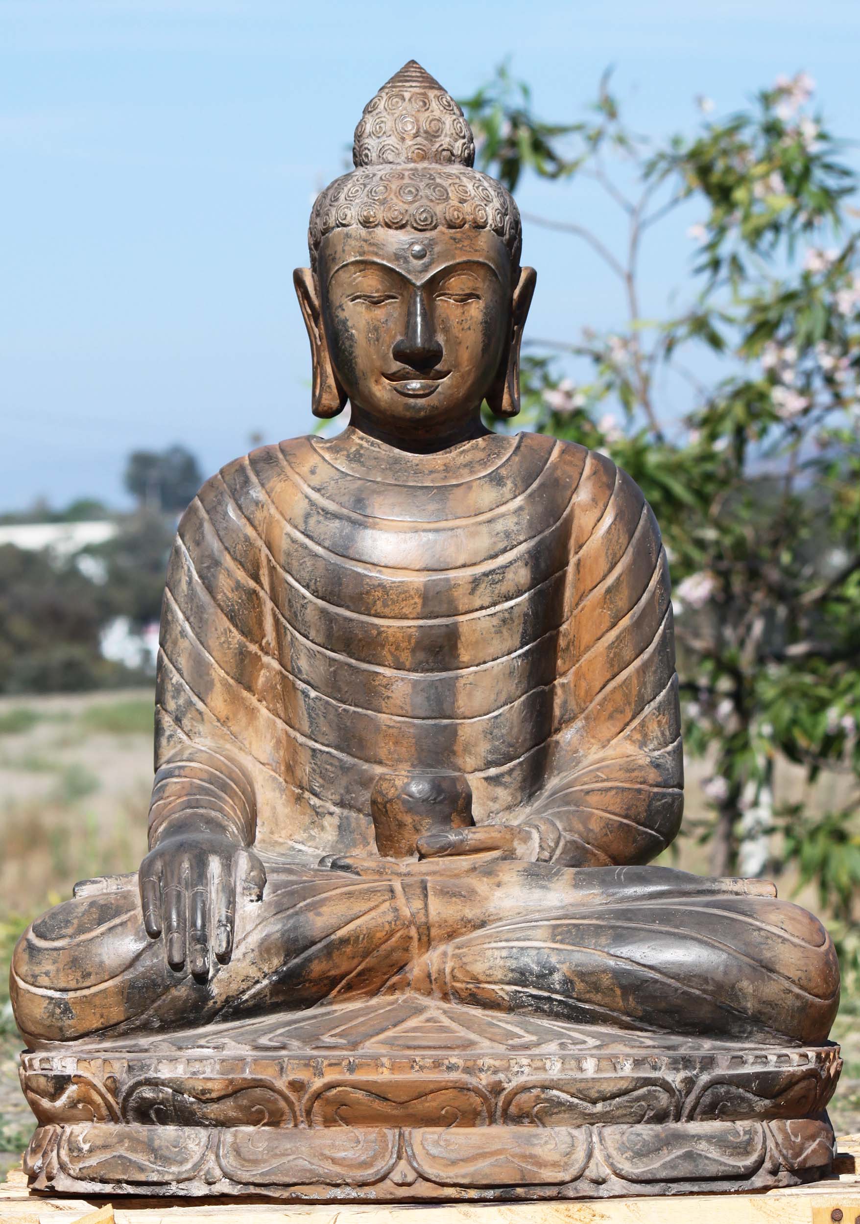 Stone Garden Buddha Holding Alms Bowl 32"