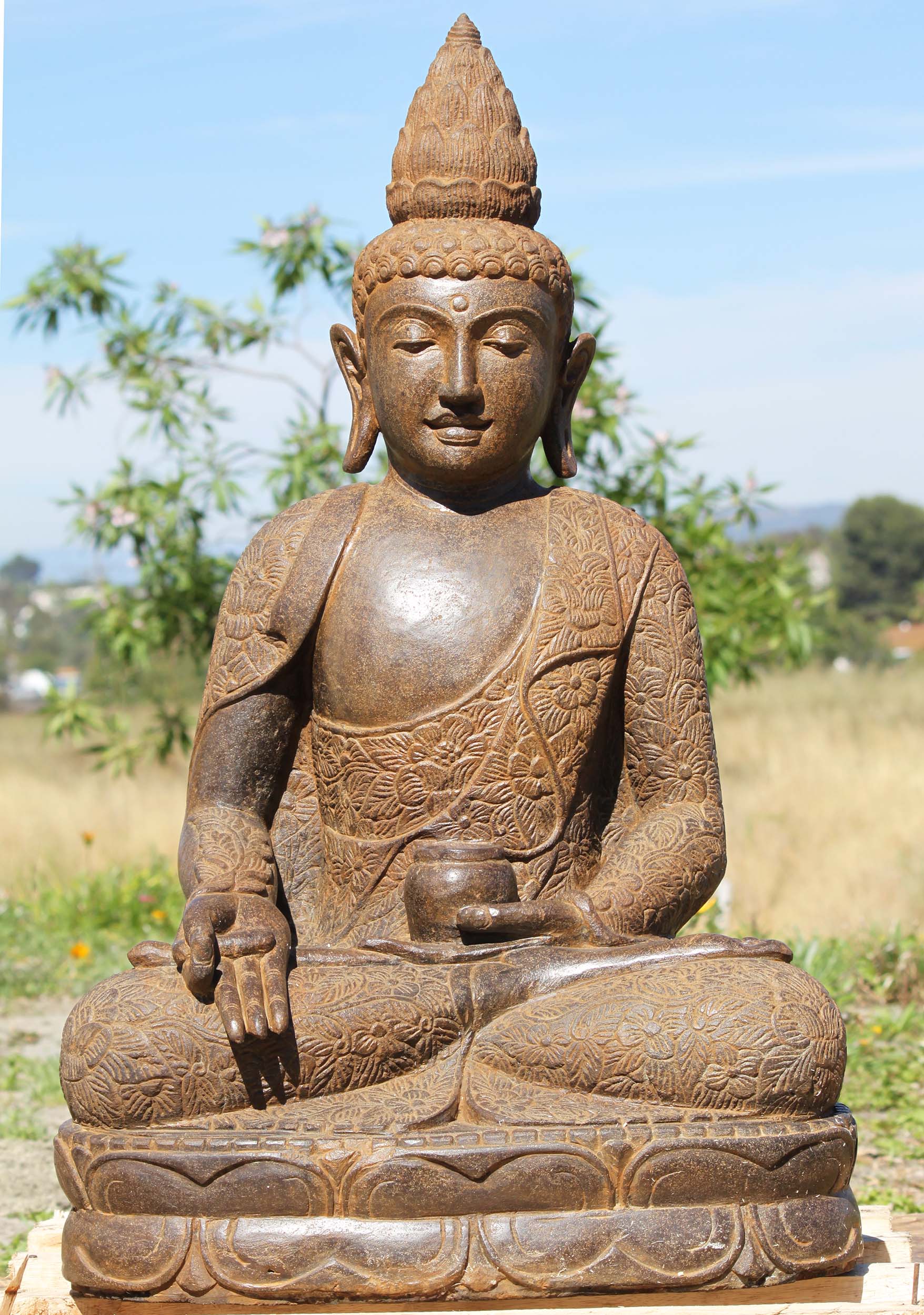 SOLD Stone Medicine Buddha Statue with Alms Bowl 35