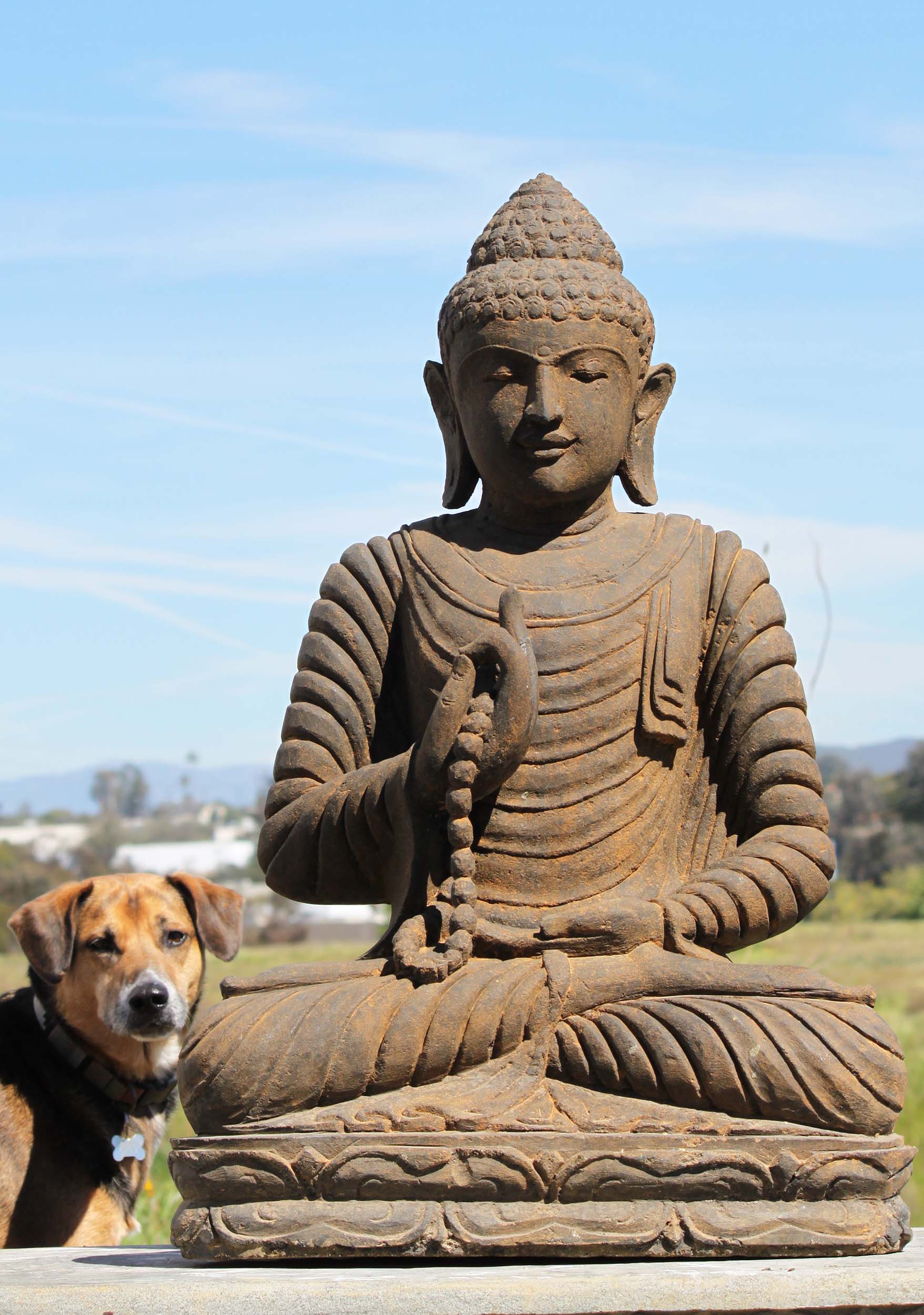 Stone Garden Buddha With Mala Beads 32"