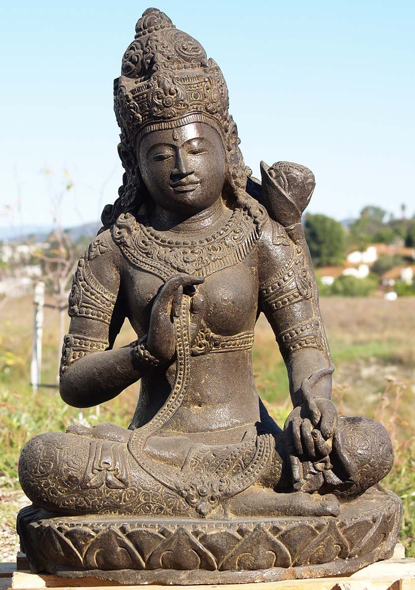 Stone Seated Devi Tara Garden Statue 34"