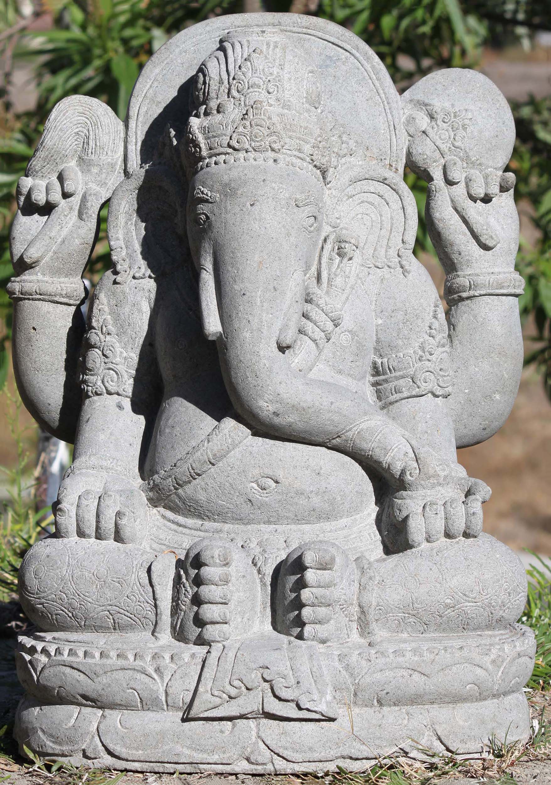 Stone Ganesh Statue, Cobra Brahmin's Thread 23"