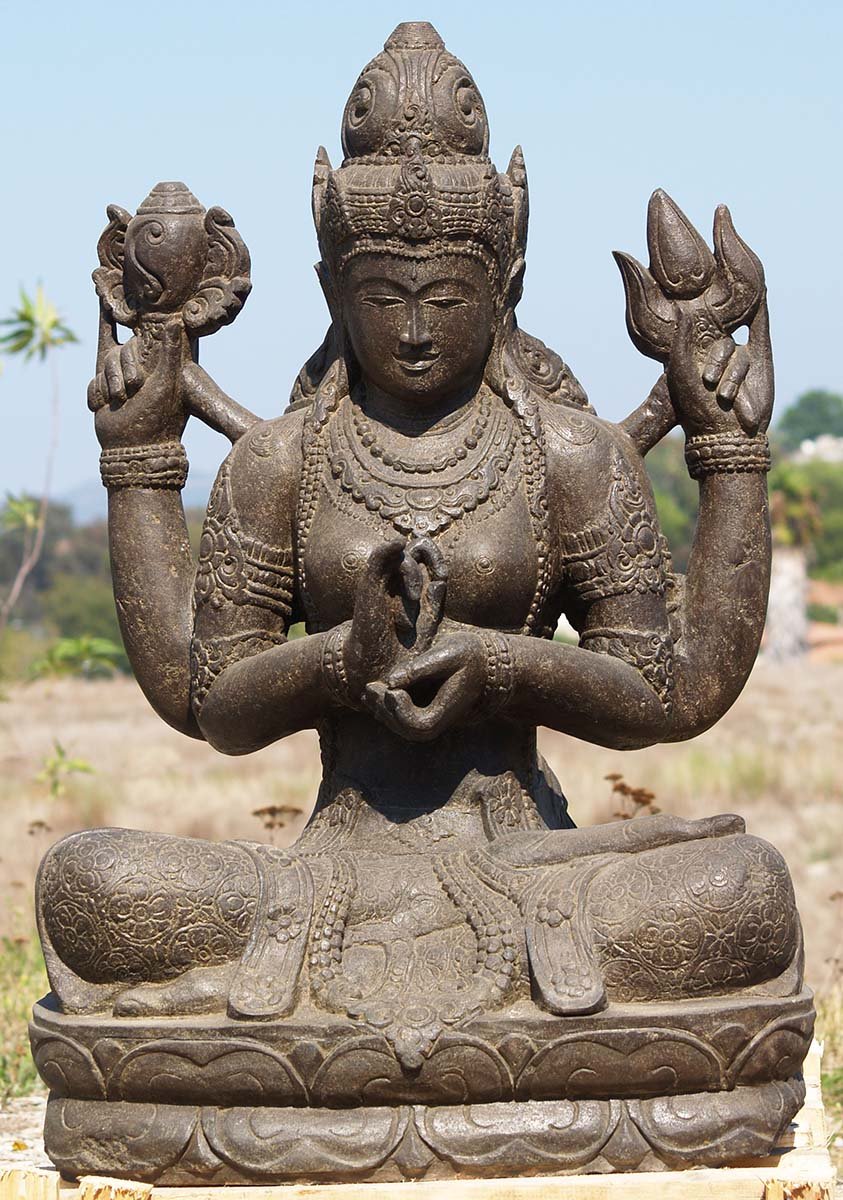 Stone Dharmachakra Lakshmi Statue 37"