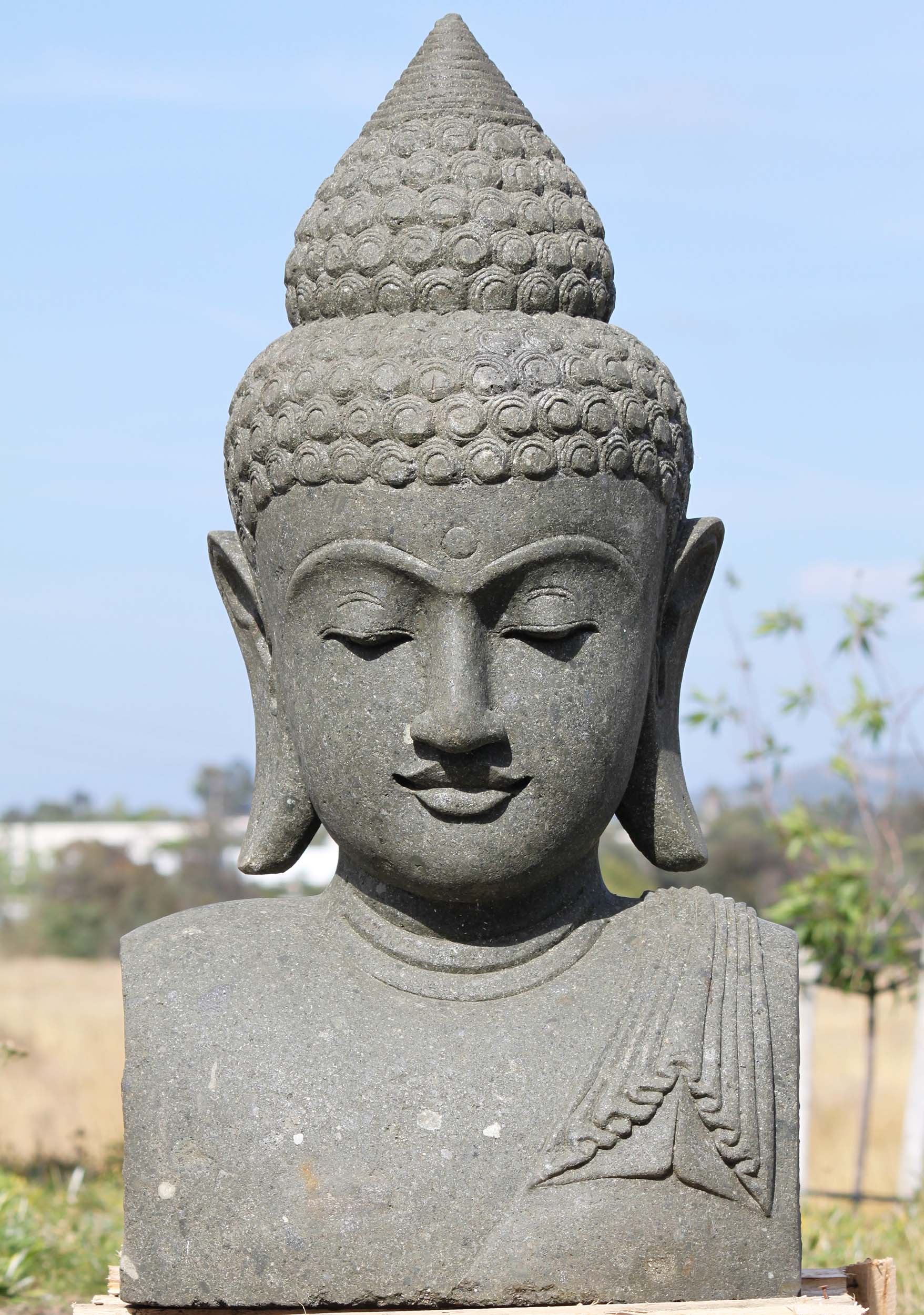 SOLD Stone Garden Smiling Buddha Bust 40