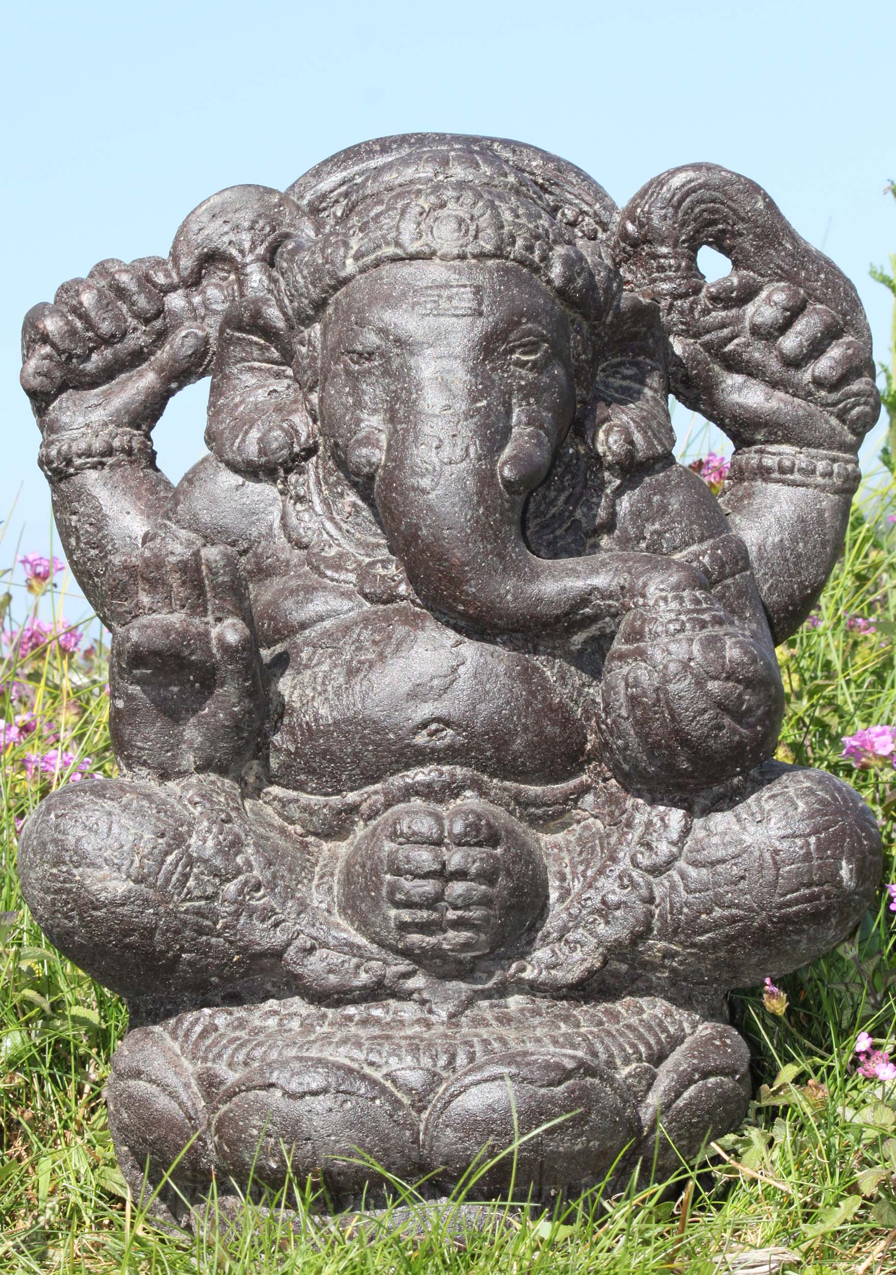 Seated Abhaya Mudra Garden Ganesh Statue 16