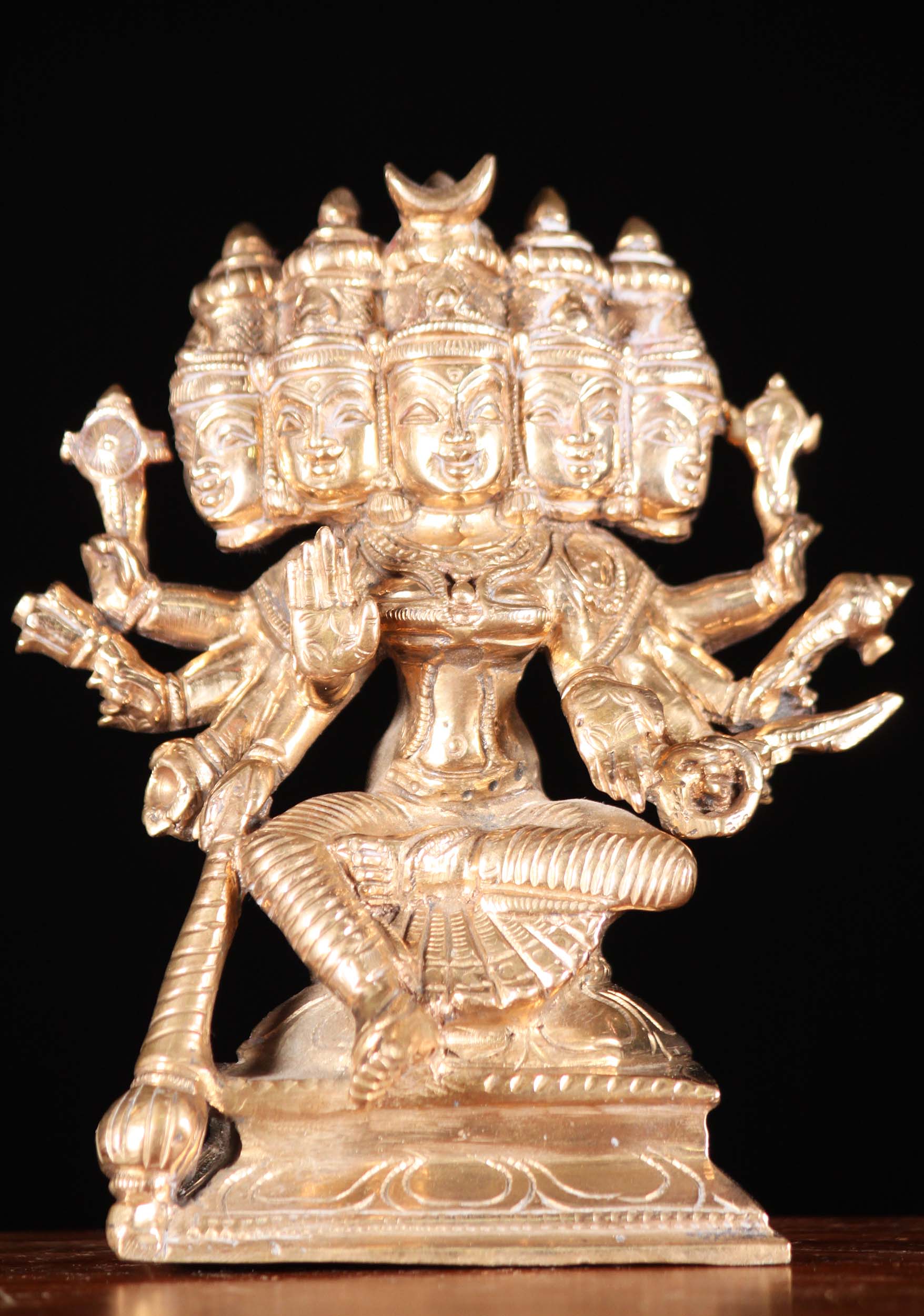 Bronze Gayatri Statue with 10 Arms & 5 Heads 5"