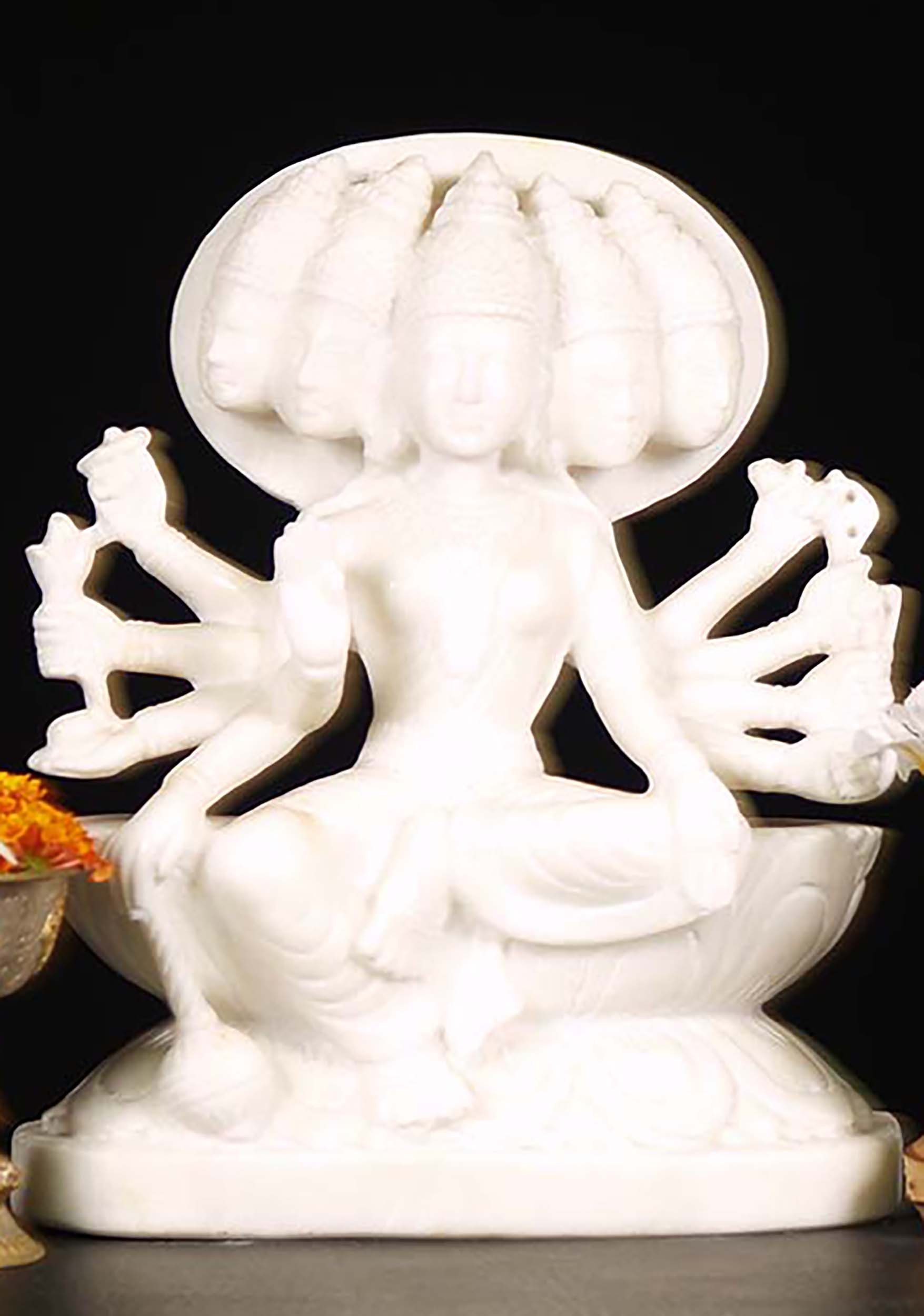 White Marble Gayatri Statue with 10 Arms 12"