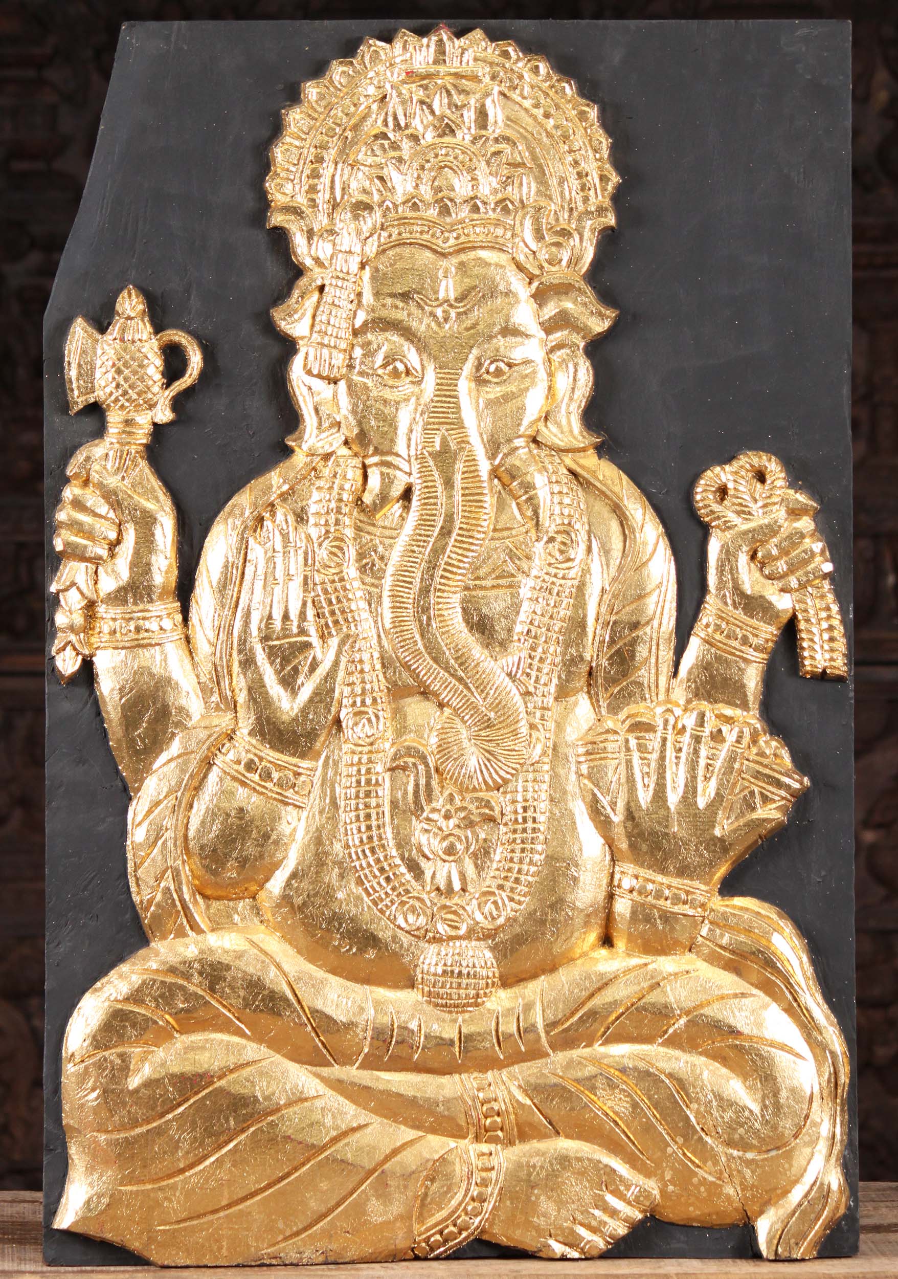 Wooden Gold Leaf Ganesh Wall Panel 36"