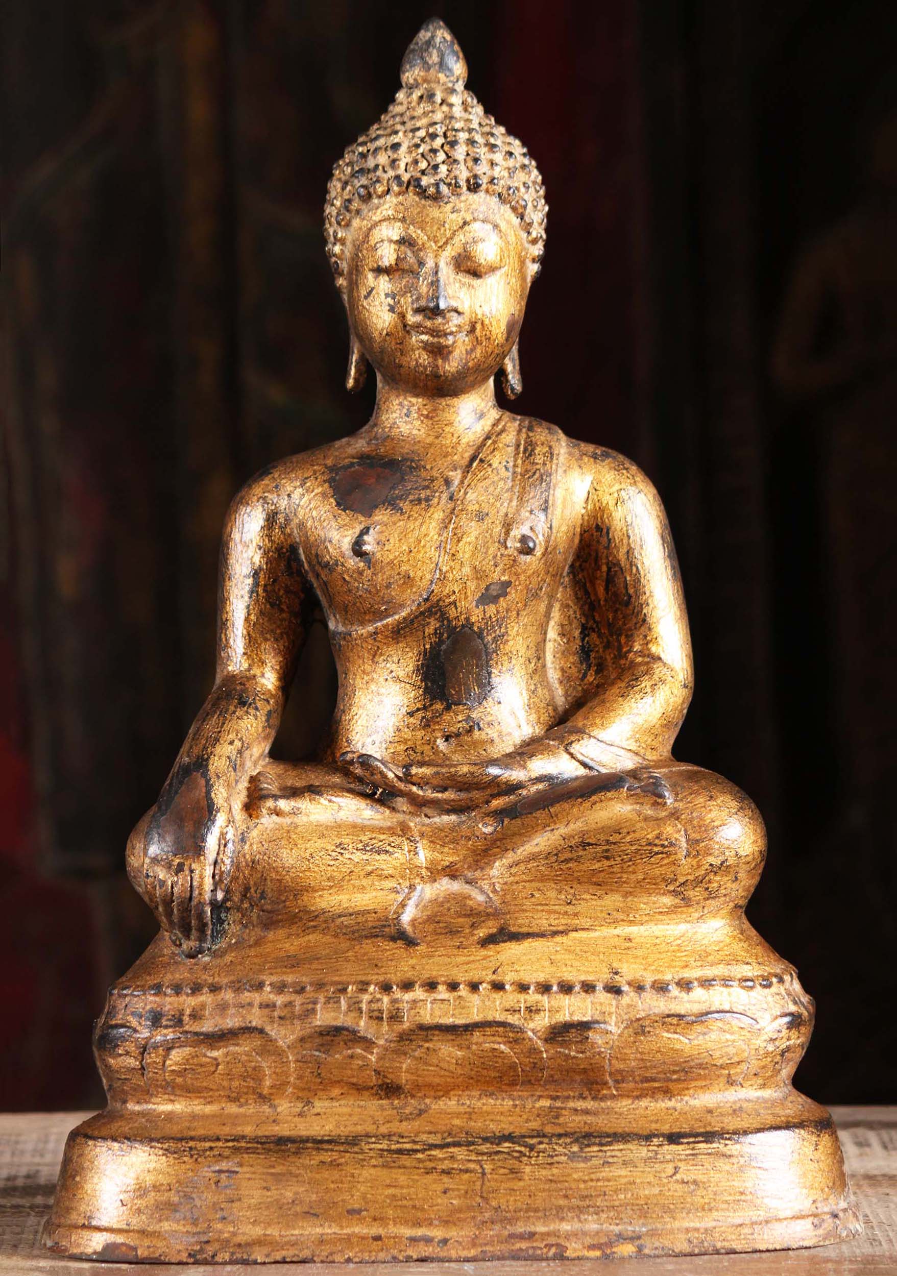 Gold Leaf Bhumisparsha Mudra Buddha Statue 16"