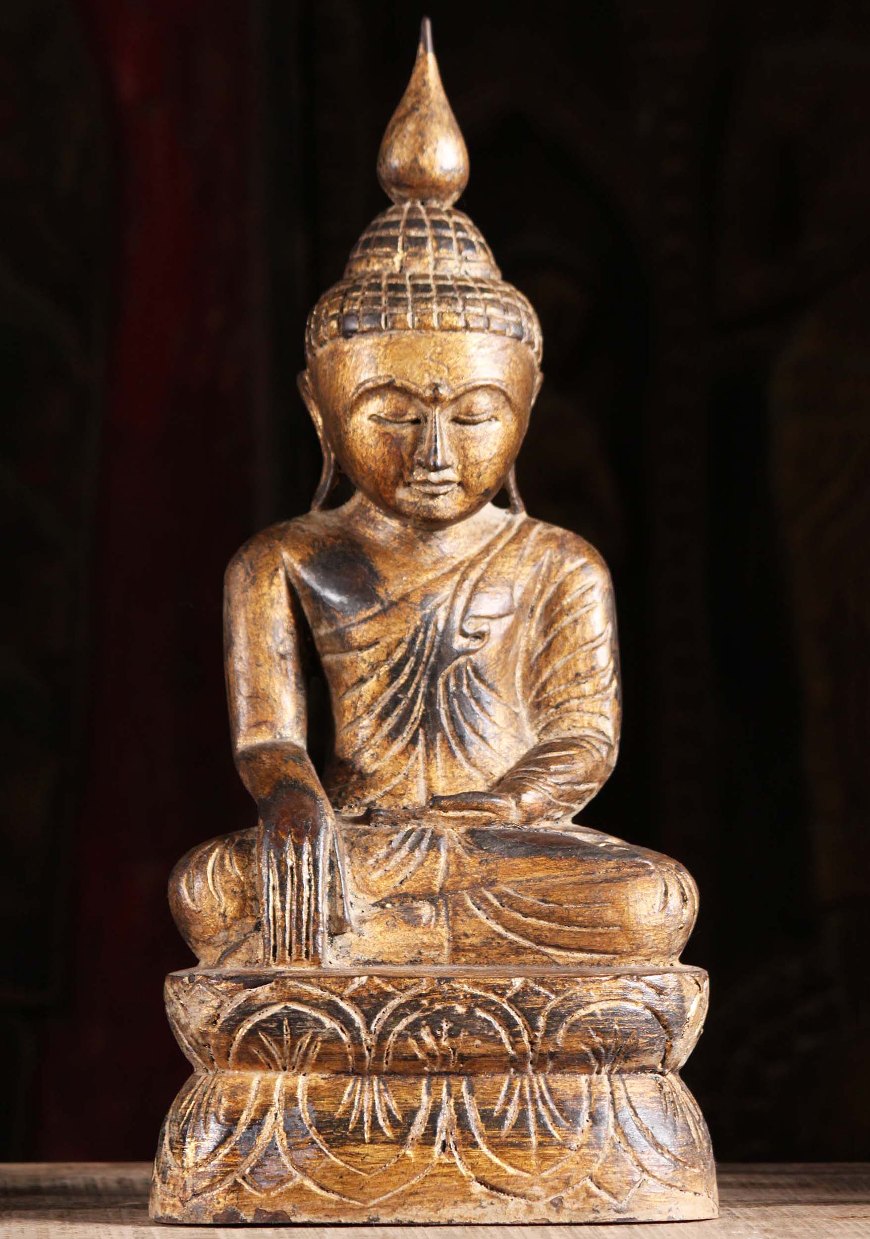 Gold Leaf Earth Touching Buddha Statue 17"