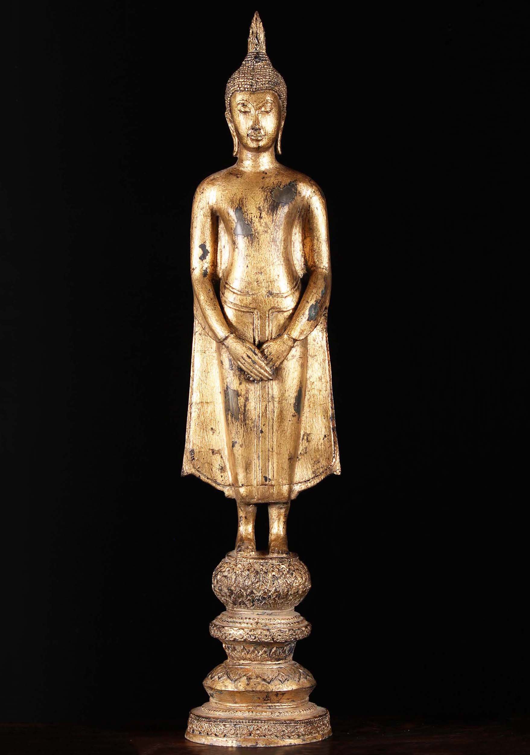 Sukhothai Style Gold Leaf Standing Buddha 39"