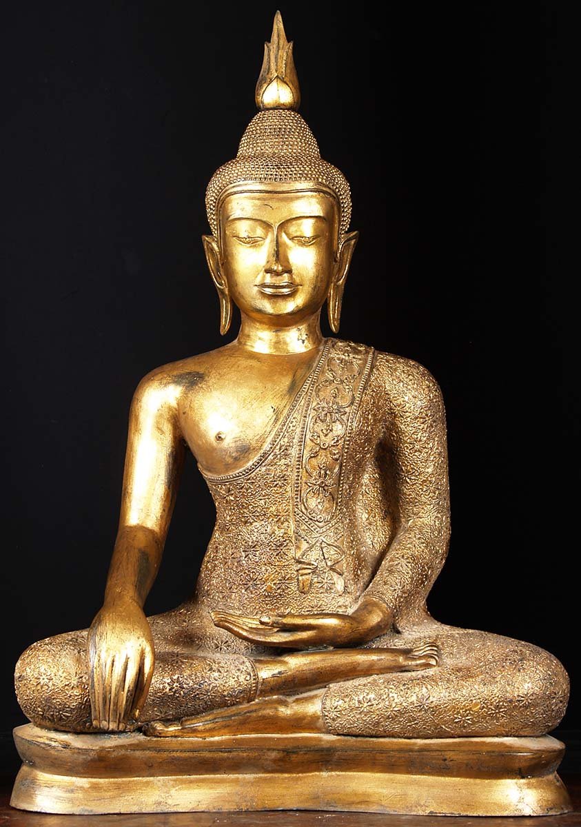 Gold Uttong Buddha with Brocade Robes 45"