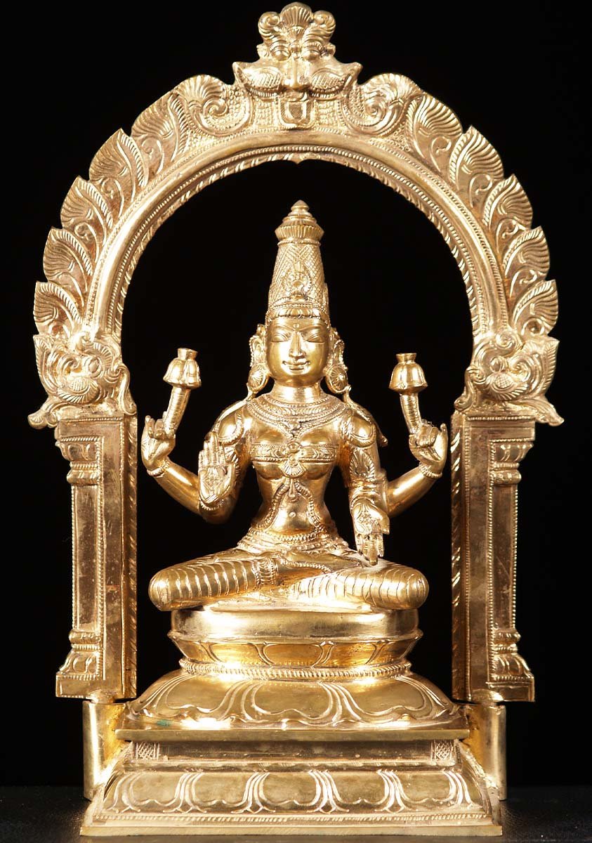 Golden Bronze Lakshmi Seated Statue 14"