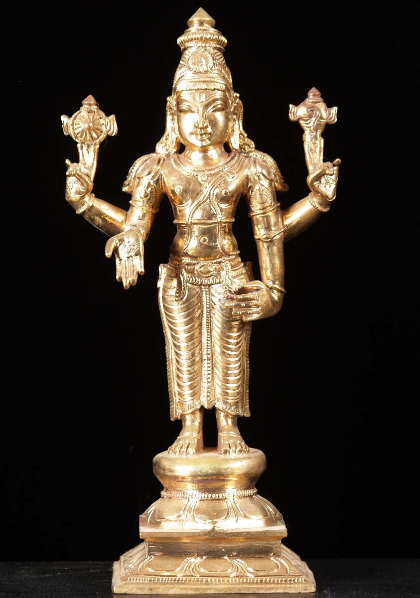 Golden Bronze Vishnu 12"