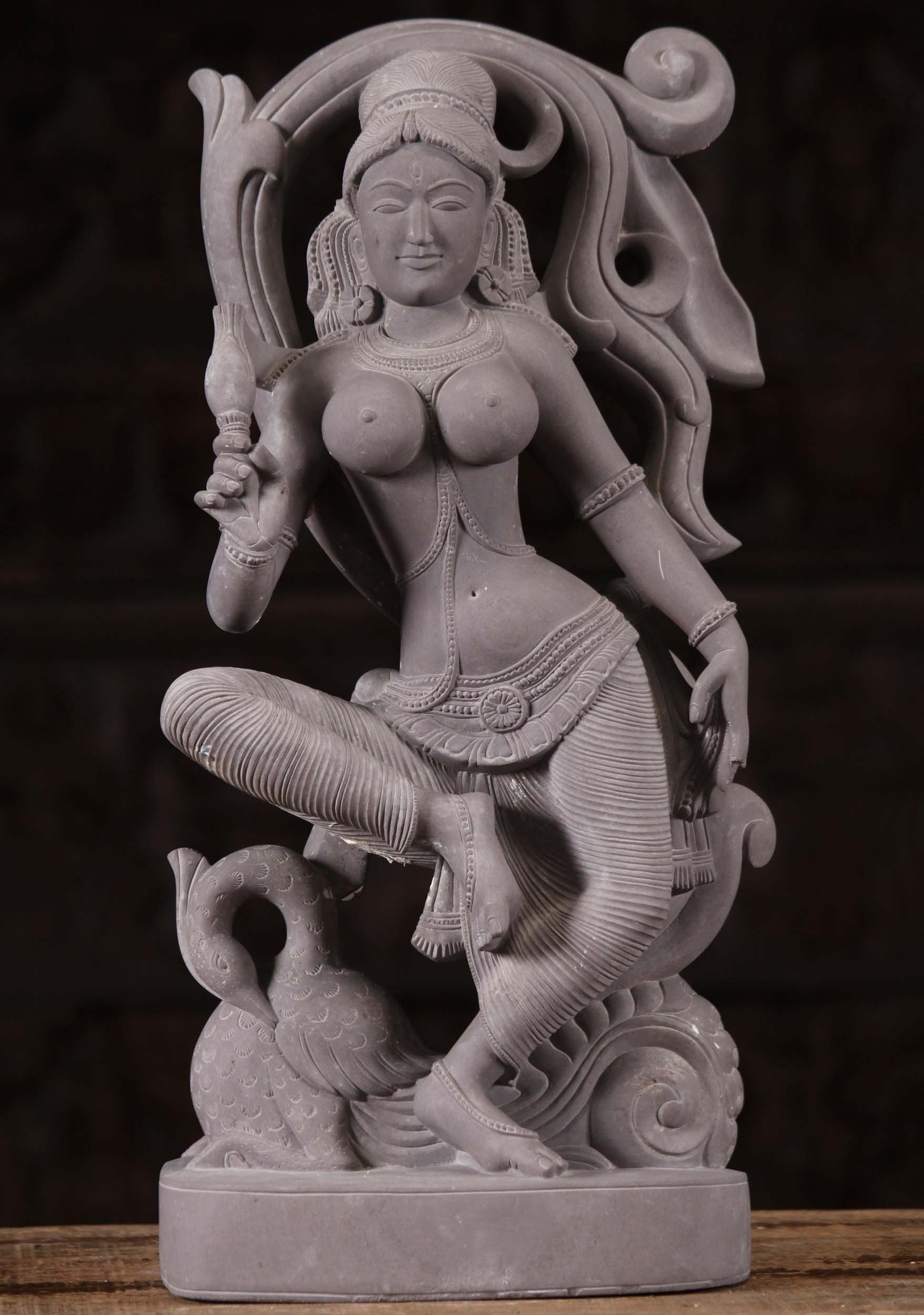 Grey Marble Dancing Parvati with Peacock 19"