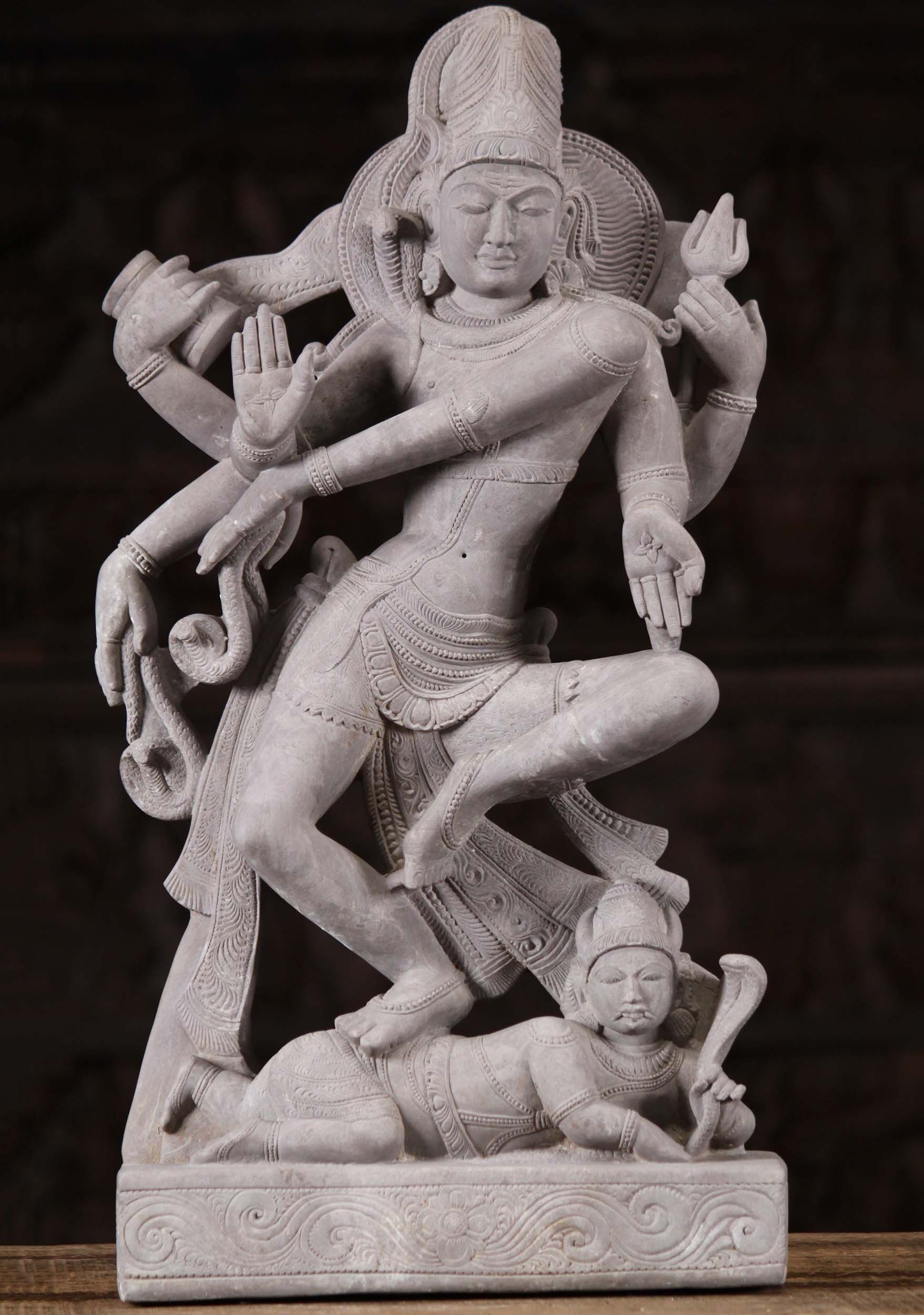 Hand Carved Marble Shiva Dancing on Apasmara the Dwarf, Who Symbolizes Ignorance 22"