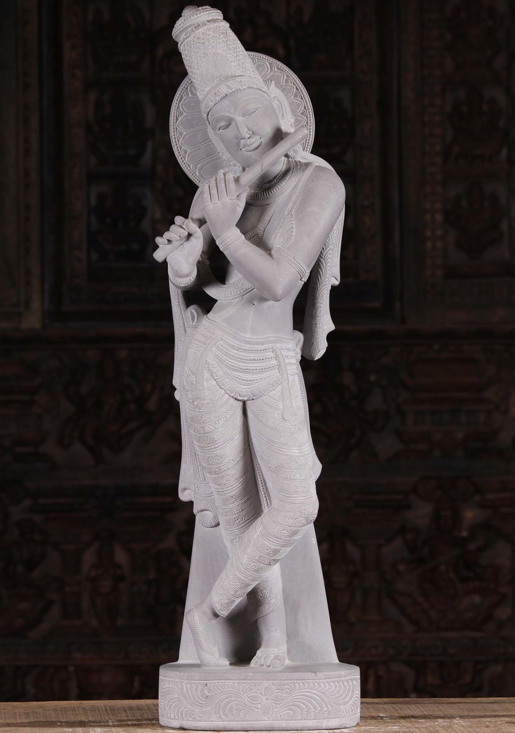 Grey Marble Large Gopal Krishna Statue 34"