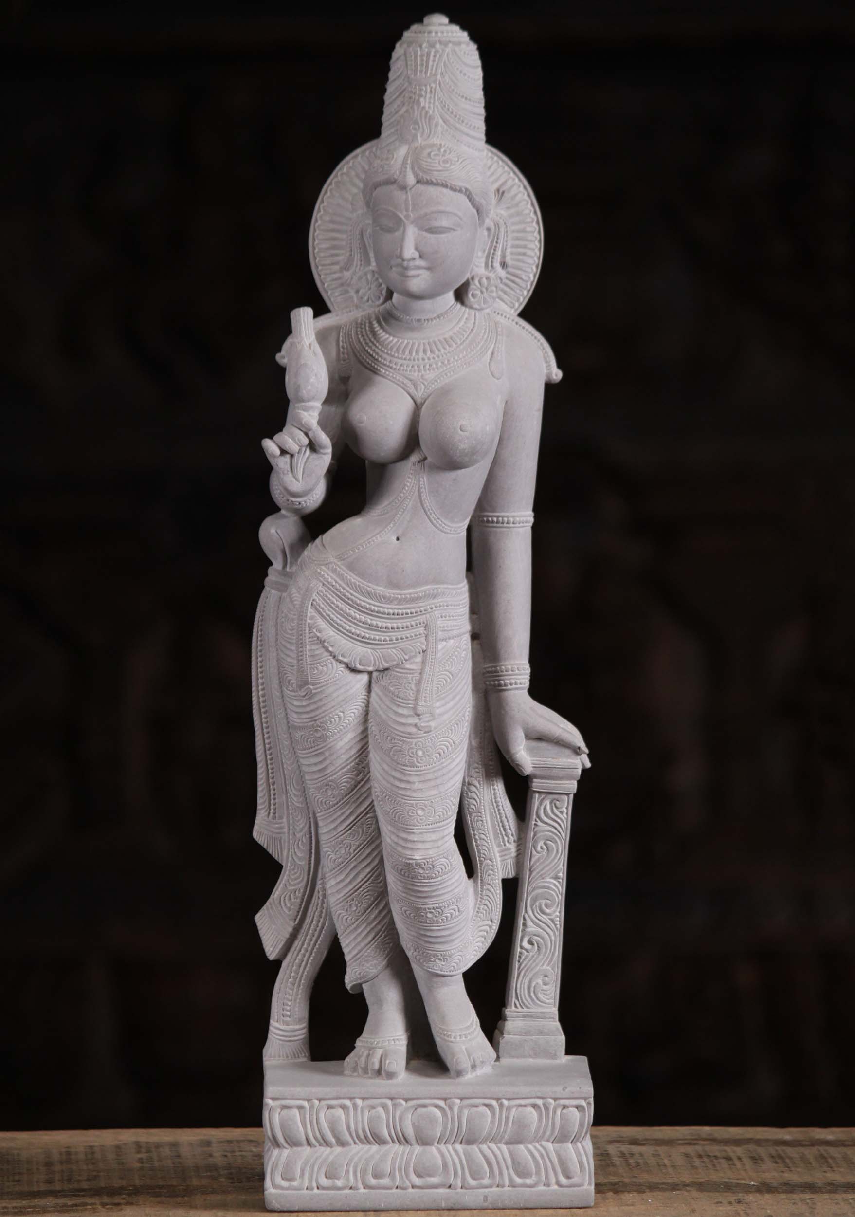 Grey Marble Parvati Holding Lotus Flower 19"