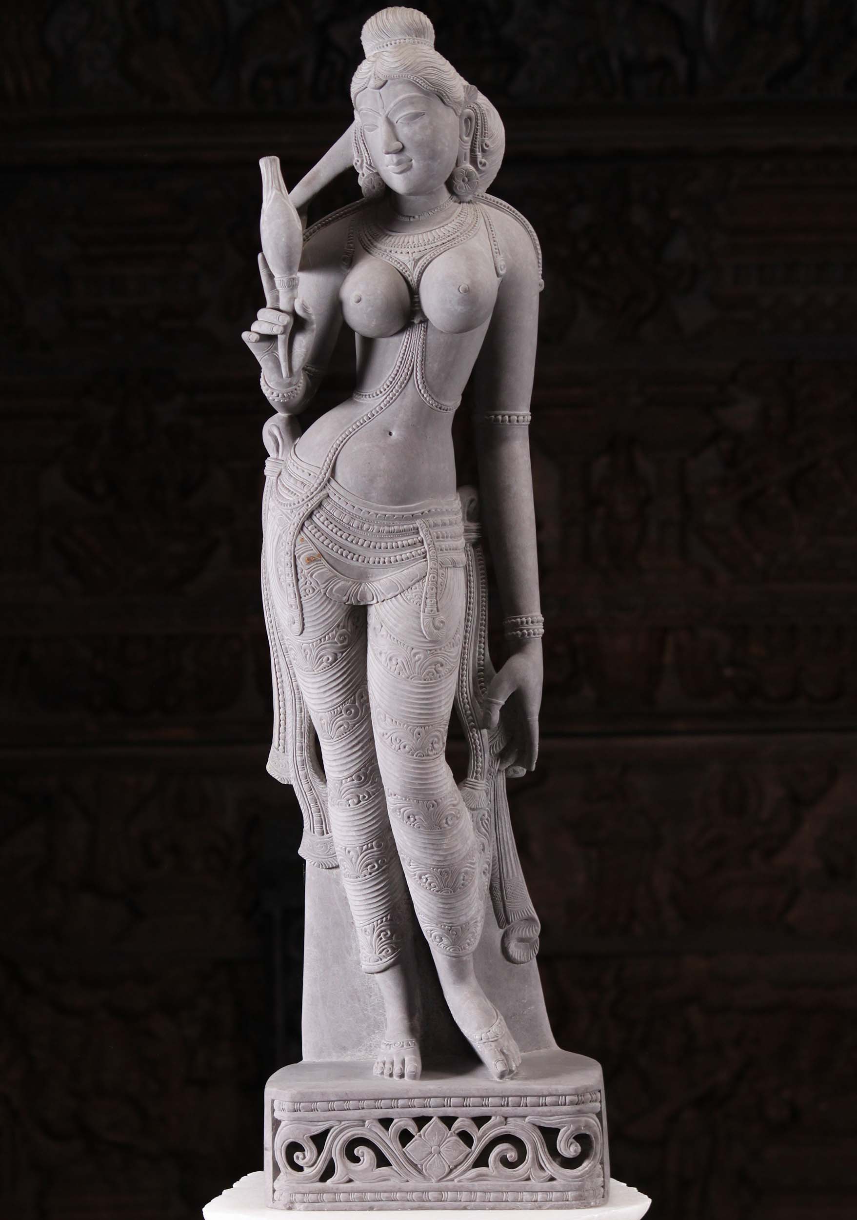 Stunning Grey Marble Standing Parvati Statue 34"