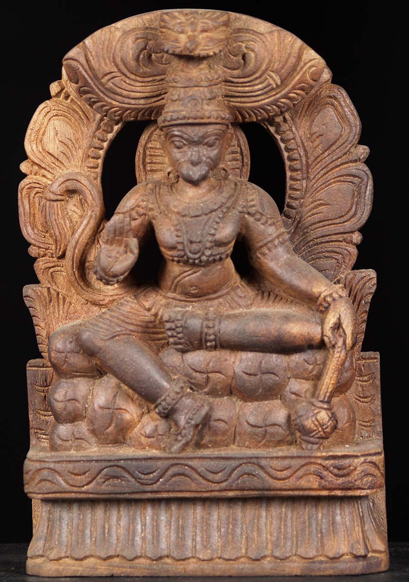 Wooden Seated Hanuman with Arch 12"