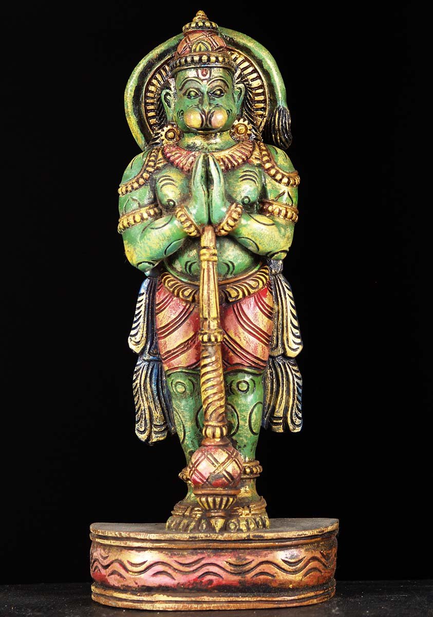 Wooden Namaste Hanuman With Club 12"