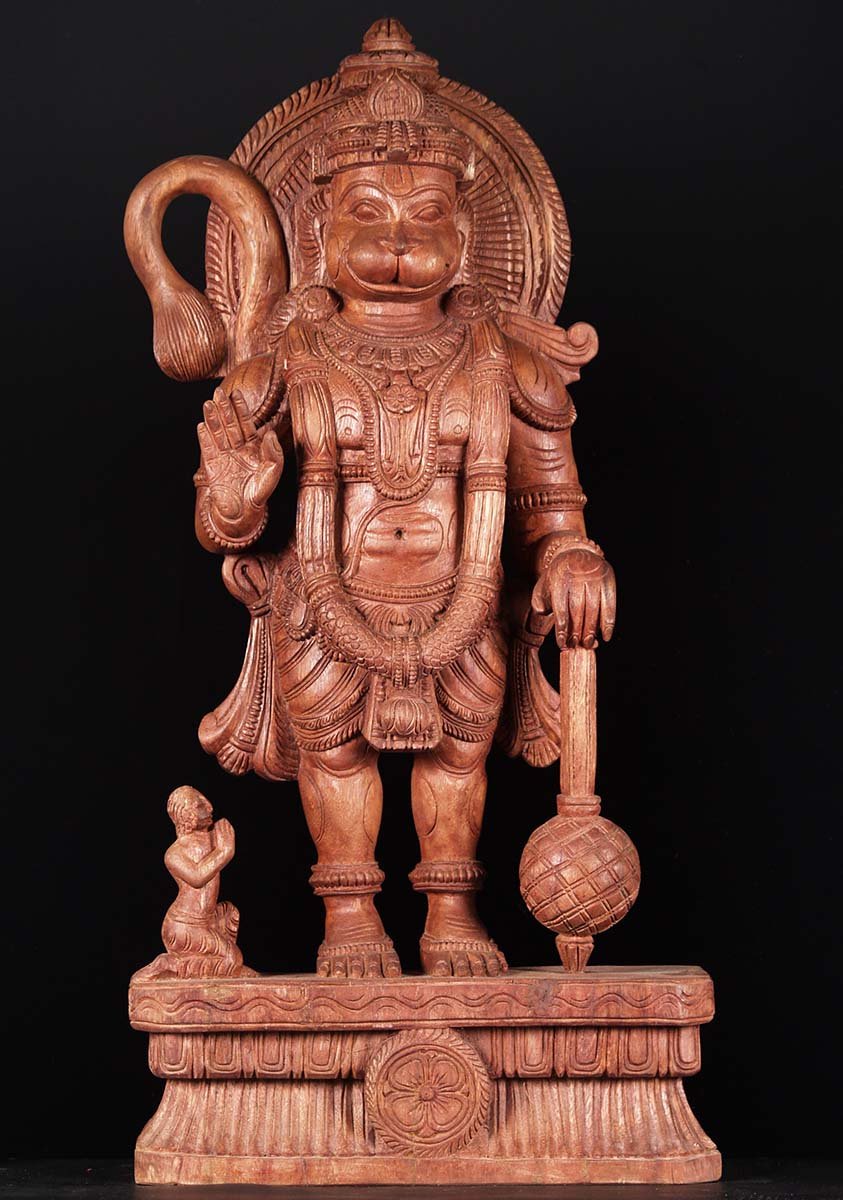 Wood Hanuman Statue with Club 36"