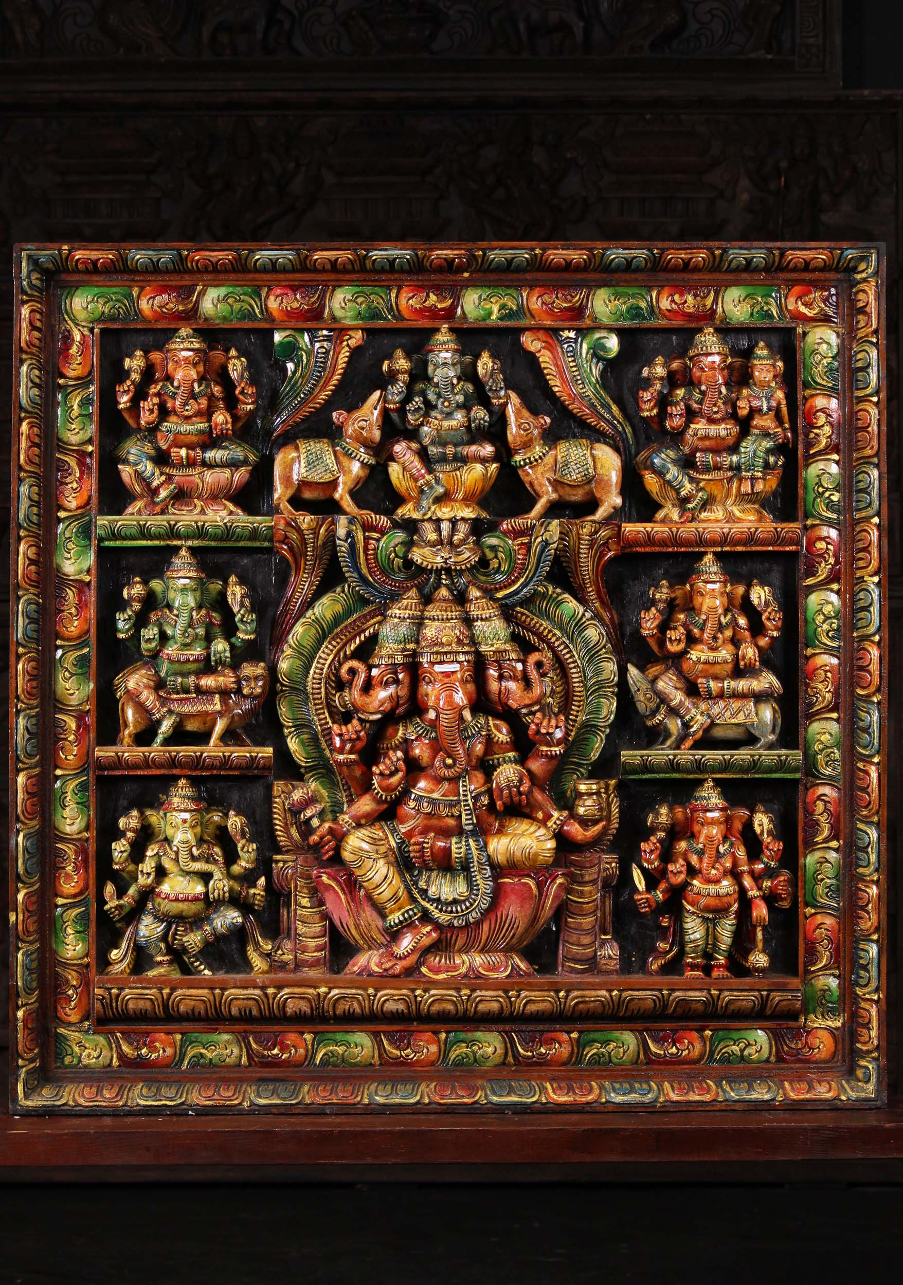 Hindu Wall Panel with 8 Forms of Ganesh 36"