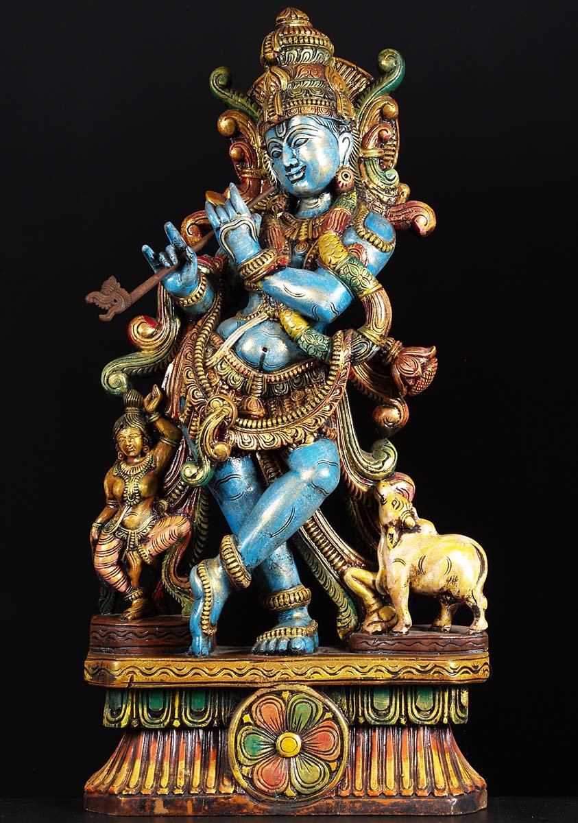 Krishna With Cow Statue 36"