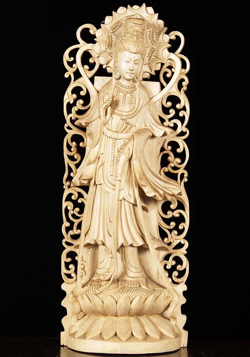 Kwan Yin Wood Sculpture 21"