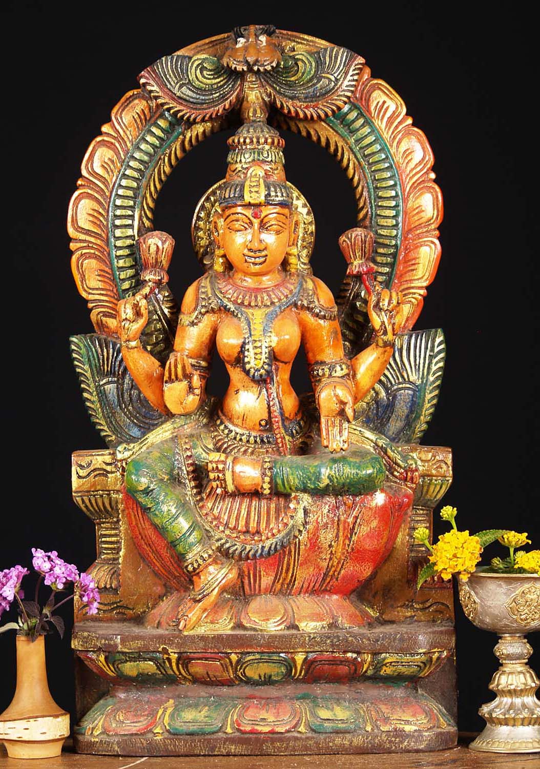 Wood Painted Lakshmi with Arch 18"