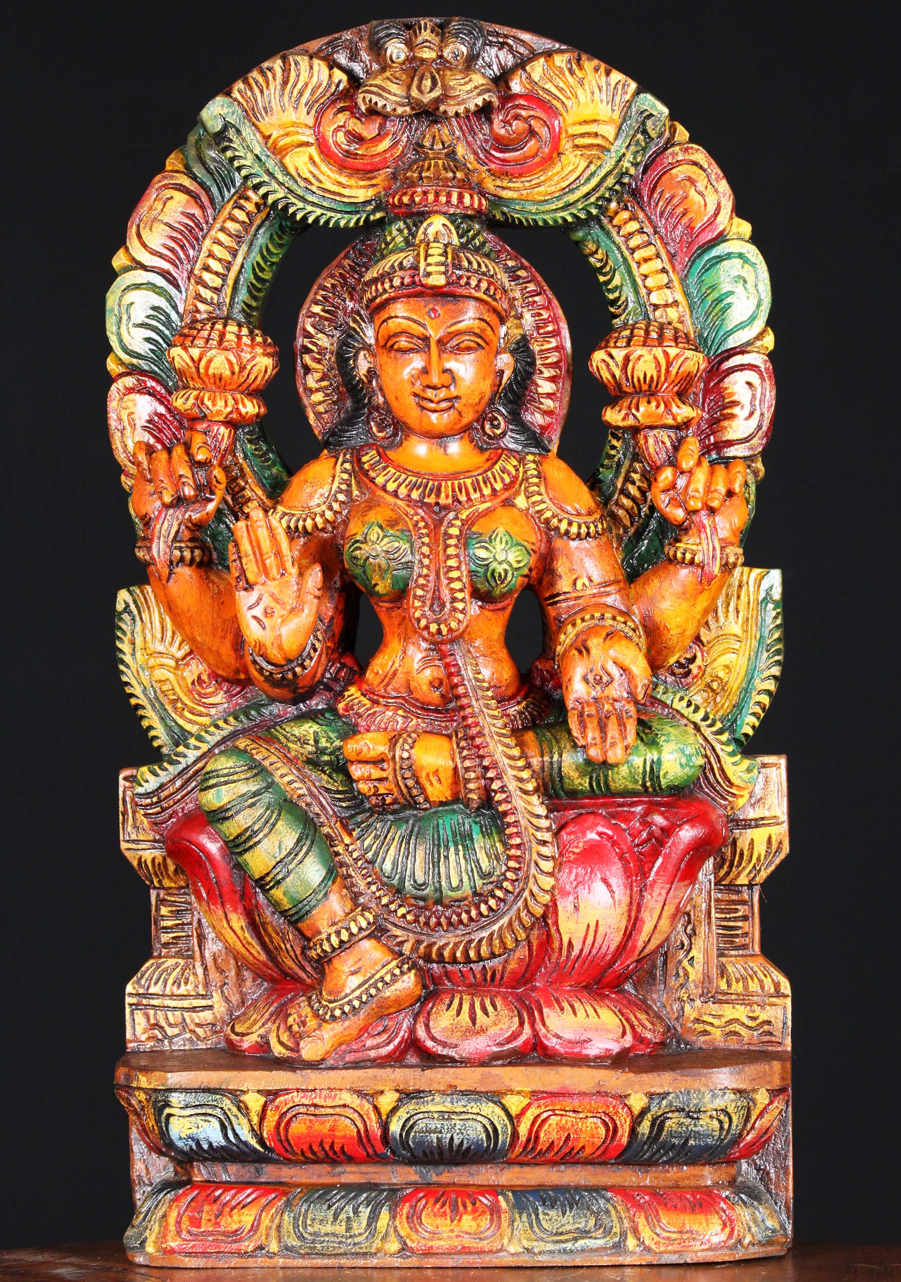 Wooden Painted Lakshmi Statue with Arch 18"